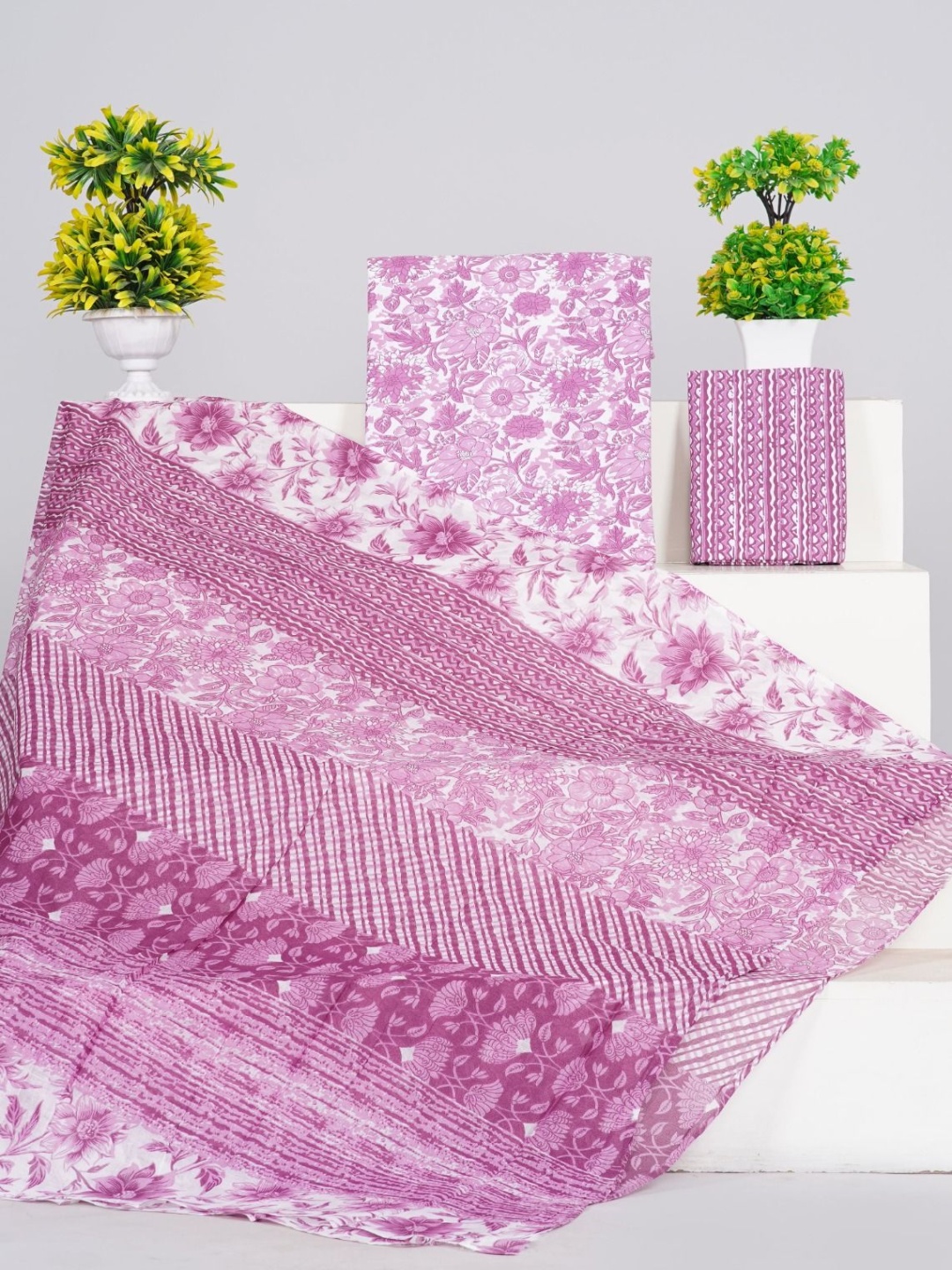 

JALTHER Floral Printed Pure Cotton Unstitched Dress Material, Purple