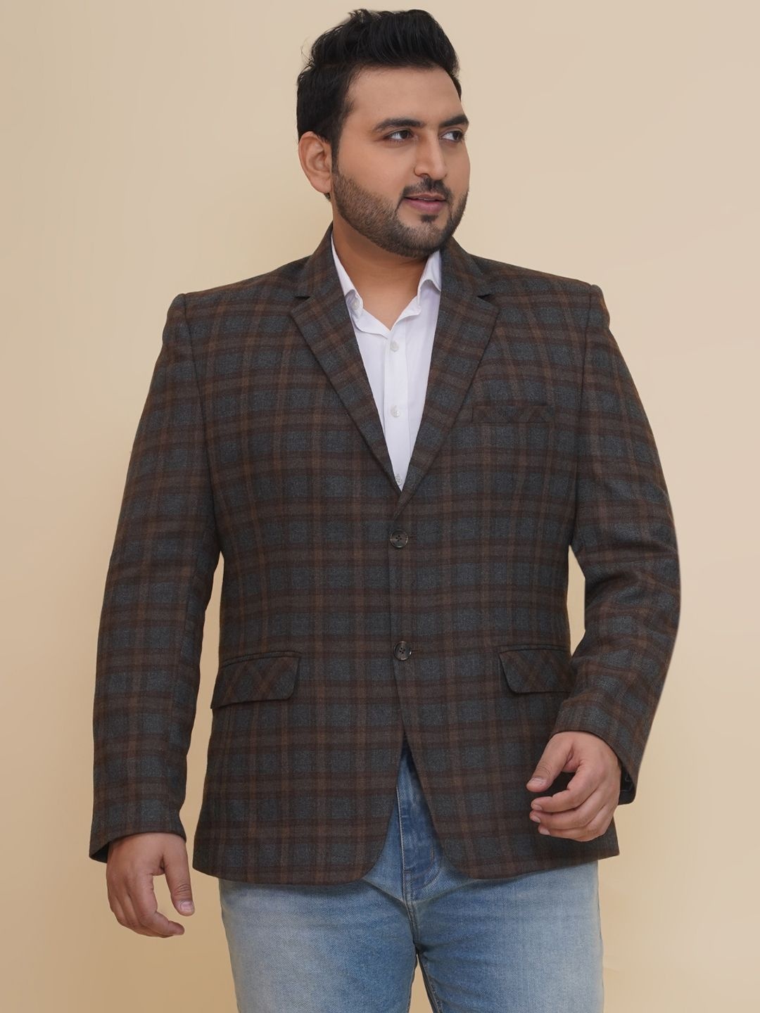 

John Pride Checked Notched Lapel Blazer, Brown