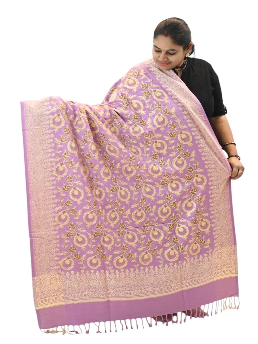

Vrinde Kashmiri Floral Embroidered Woollen Shawl, Purple