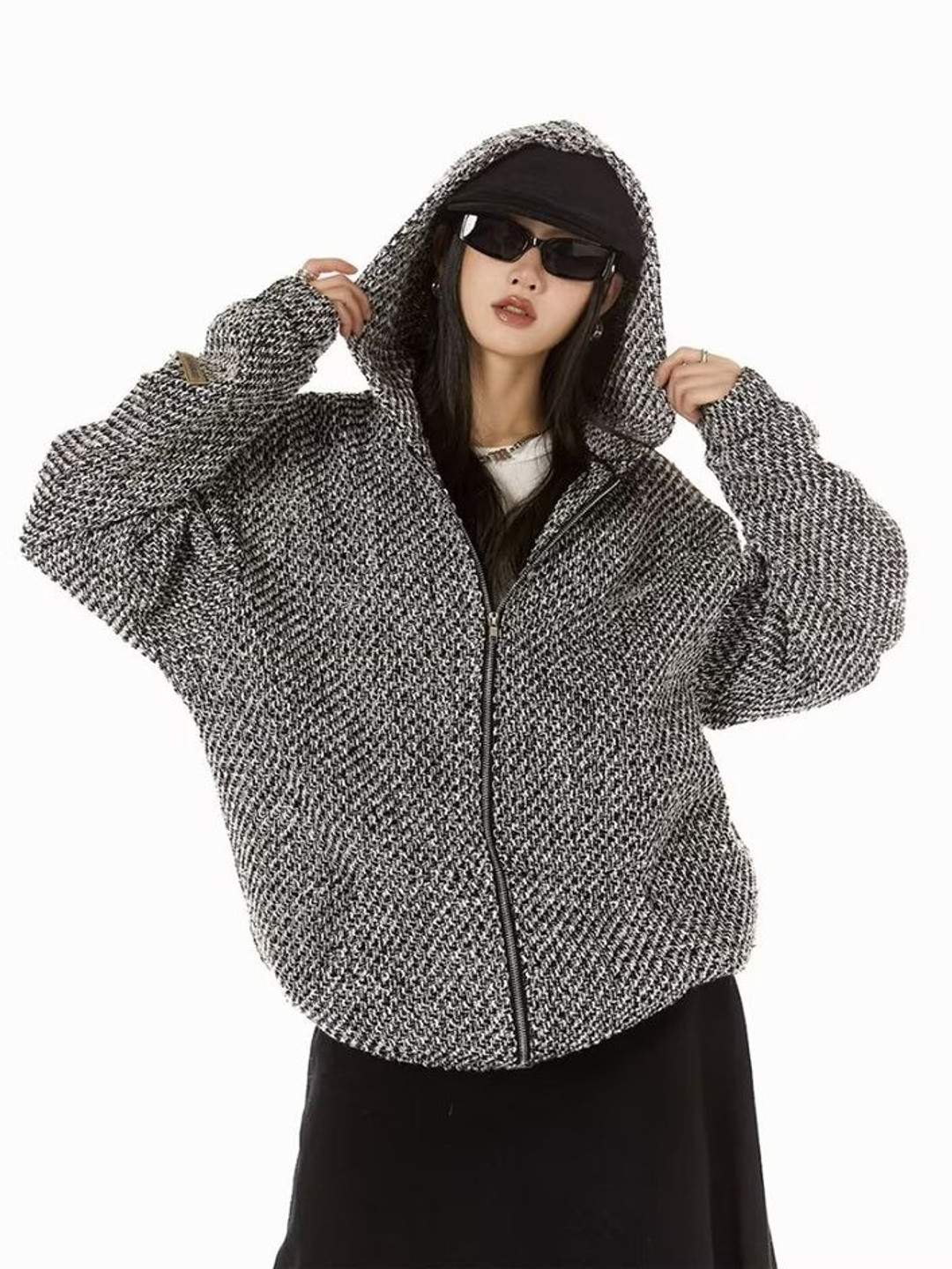 

LULU & SKY Women Hooded Self Design Casual Tailored Jacket, Grey