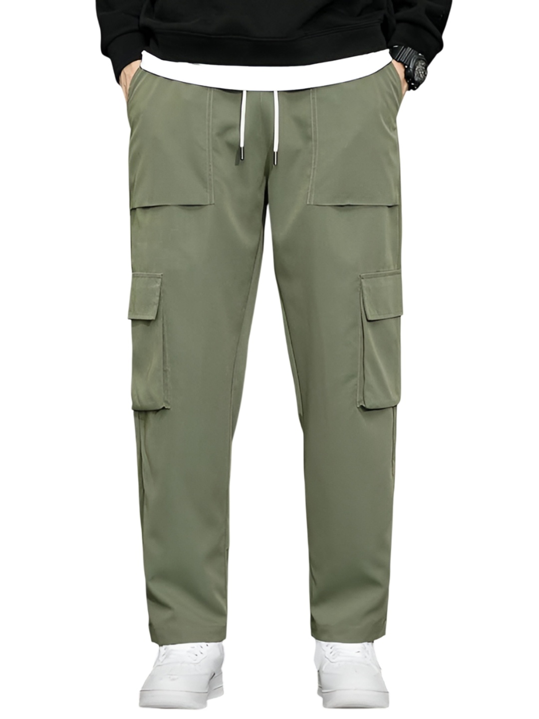 

Fashion2wear Men Smart Loose Fit High-Rise Wrinkle Free Cargos Trousers, Olive