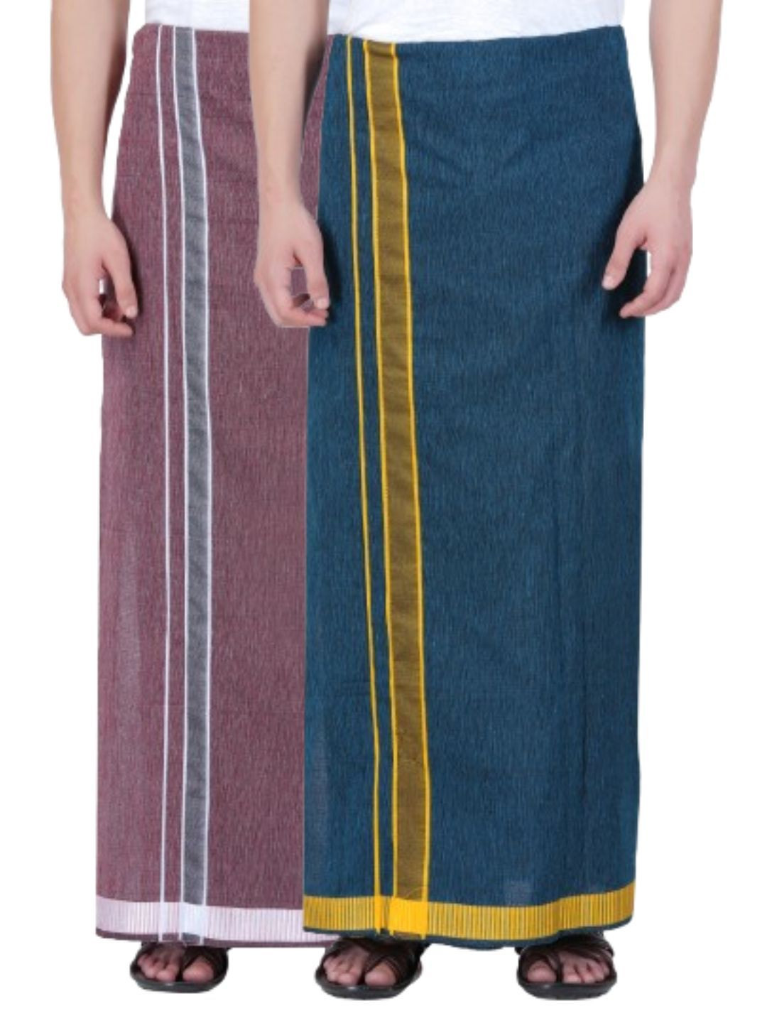 

Ethazh Men Pack of 2 Cotton Dhotis, Maroon