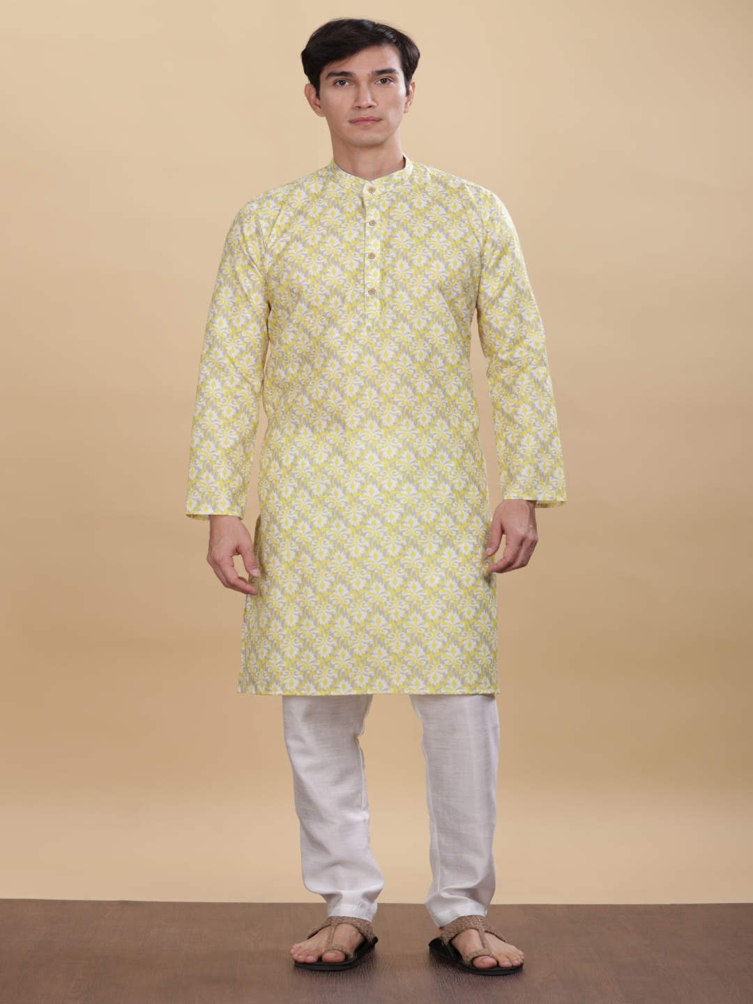

Anouk Ethnic Motifs Printed Mandarin Collar Straight Kurta, Yellow