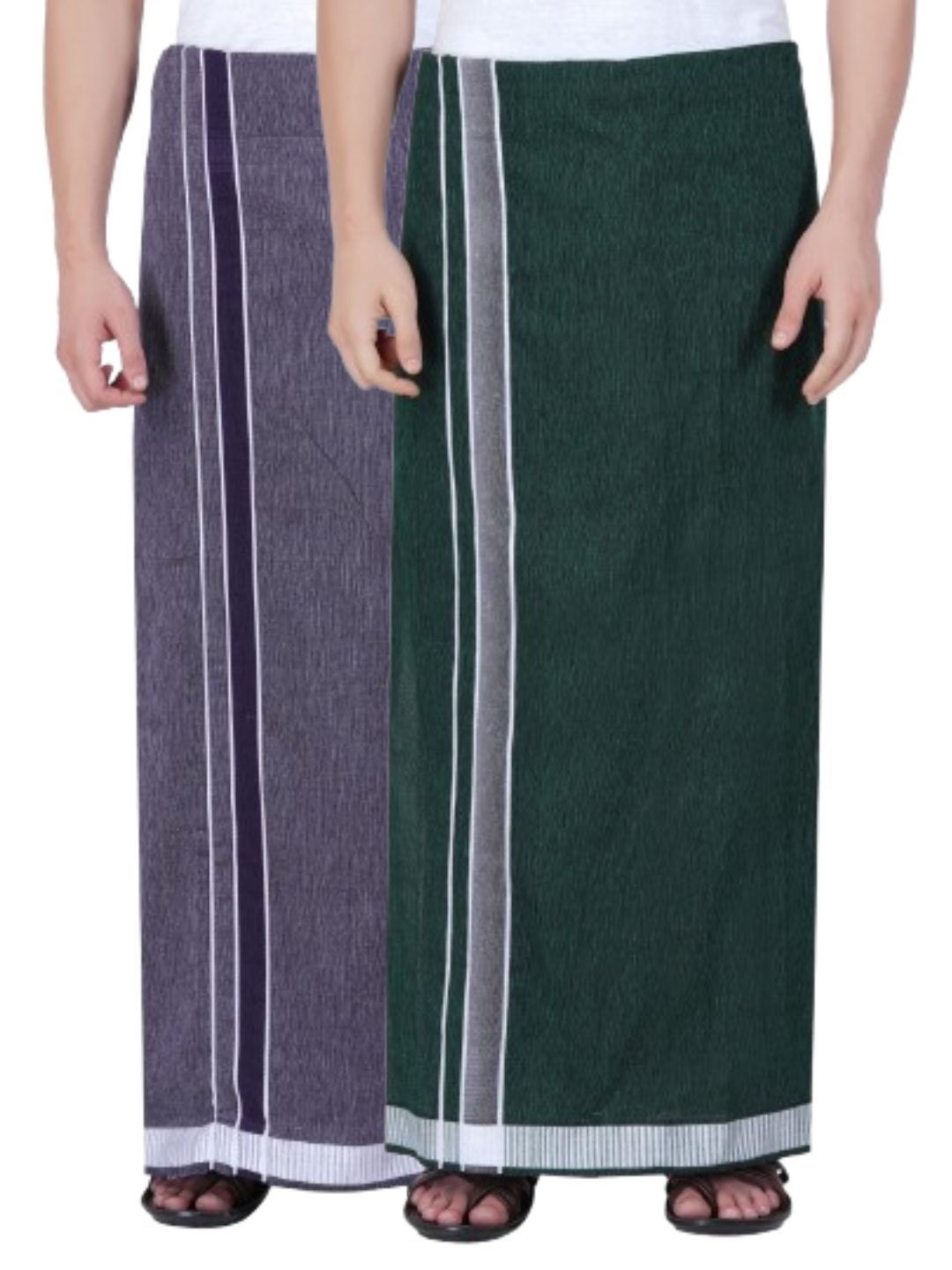 

Ethazh Men Pack of 2 Cotton Dhotis, Purple