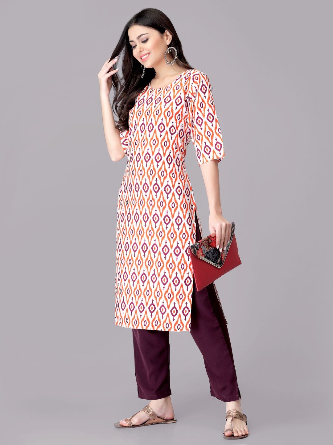 

7Threads Ethnic Motifs Printed Round Neck Straight Kurta With Trousers, White