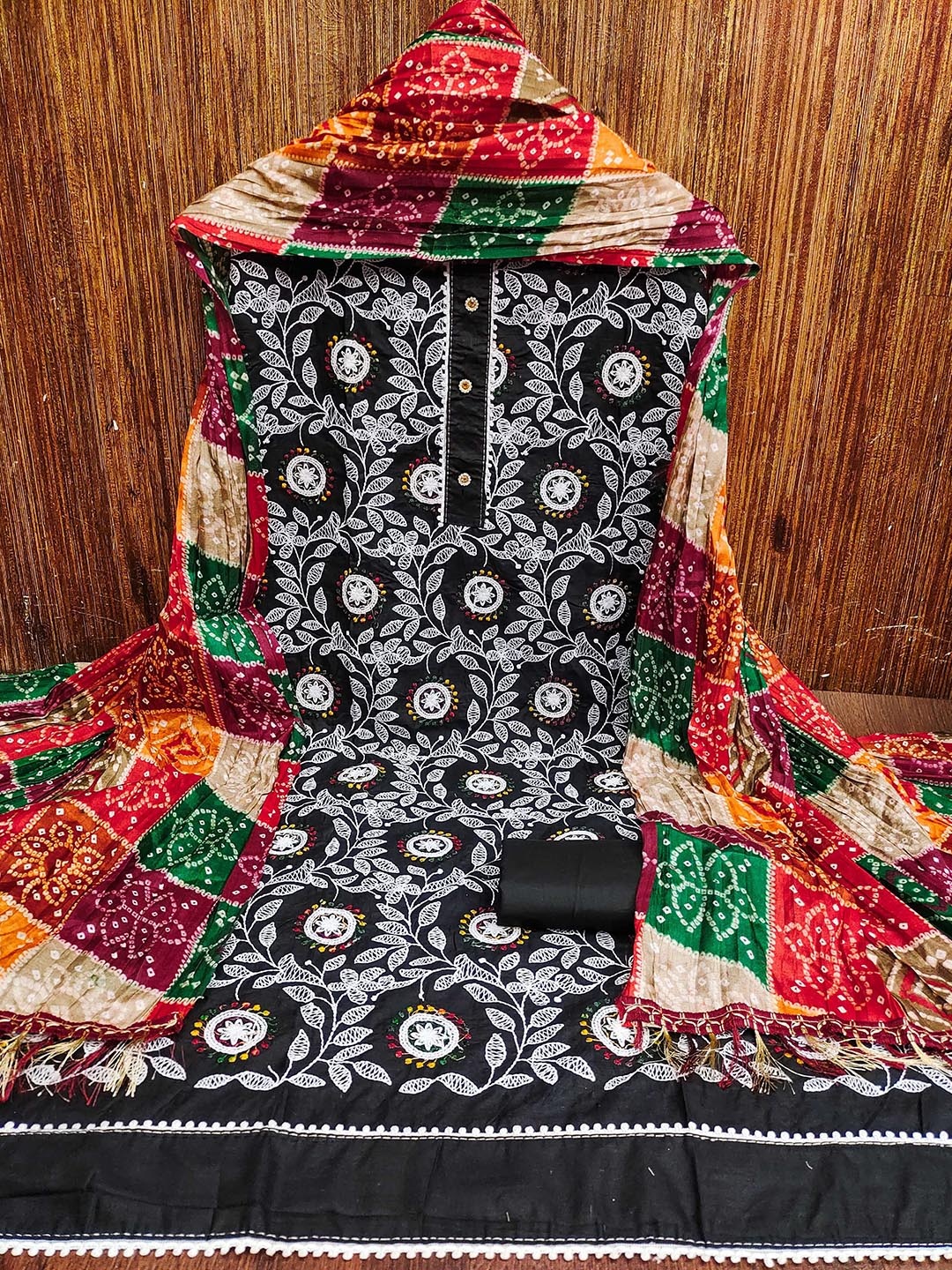

KALINI Ethnic Motifs Printed Unstitched Dress Material, Black