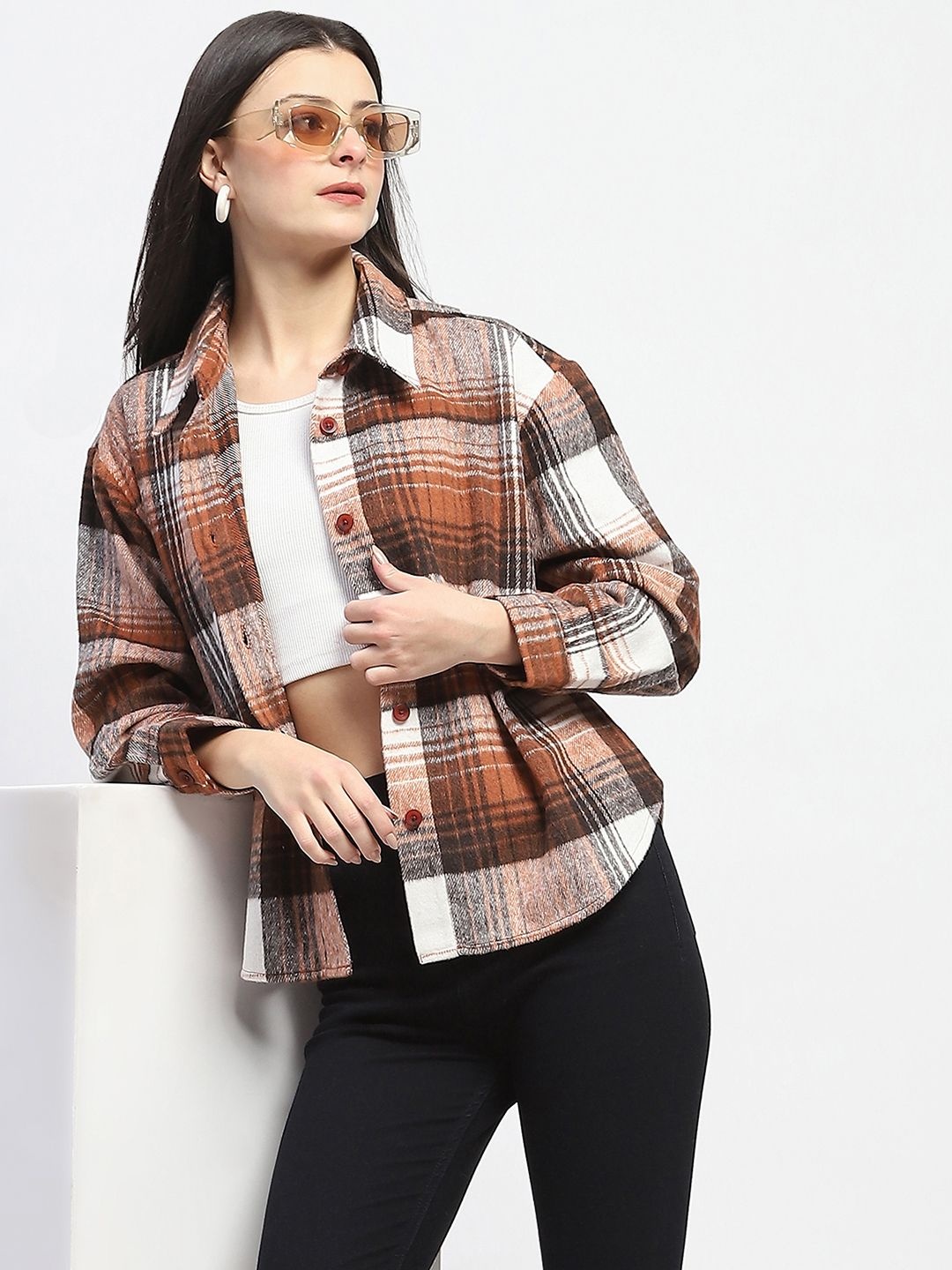 

Madame Checked Relaxed Fit Casual Shacket, Brown