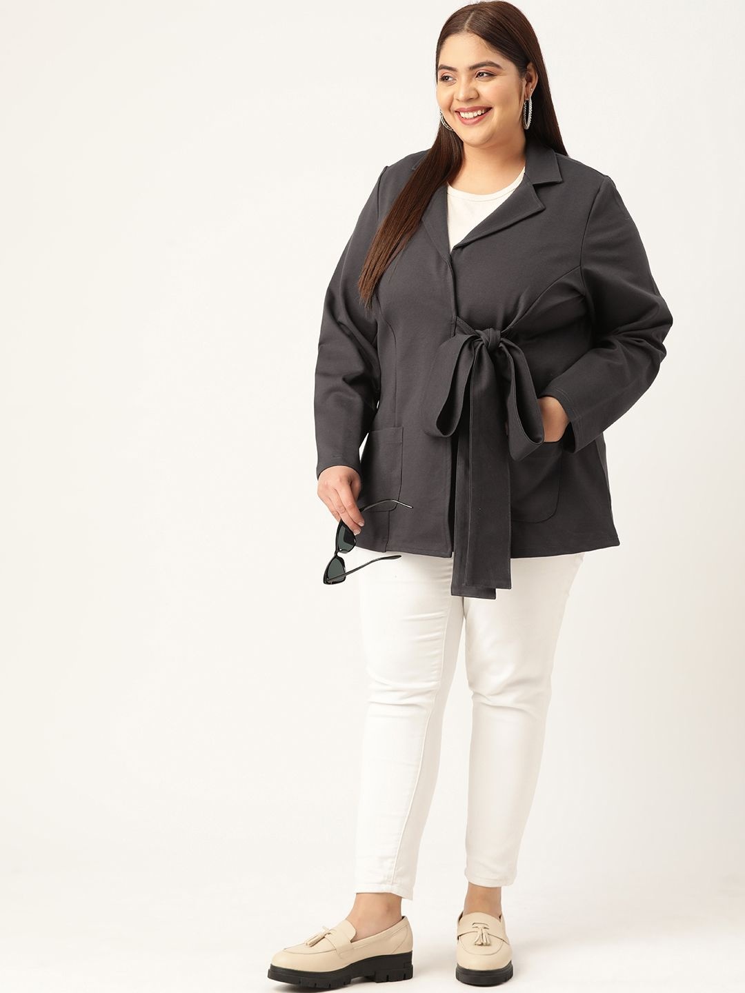 

theRebelinme Plus Size Single-Breasted Casual Blazer, Grey
