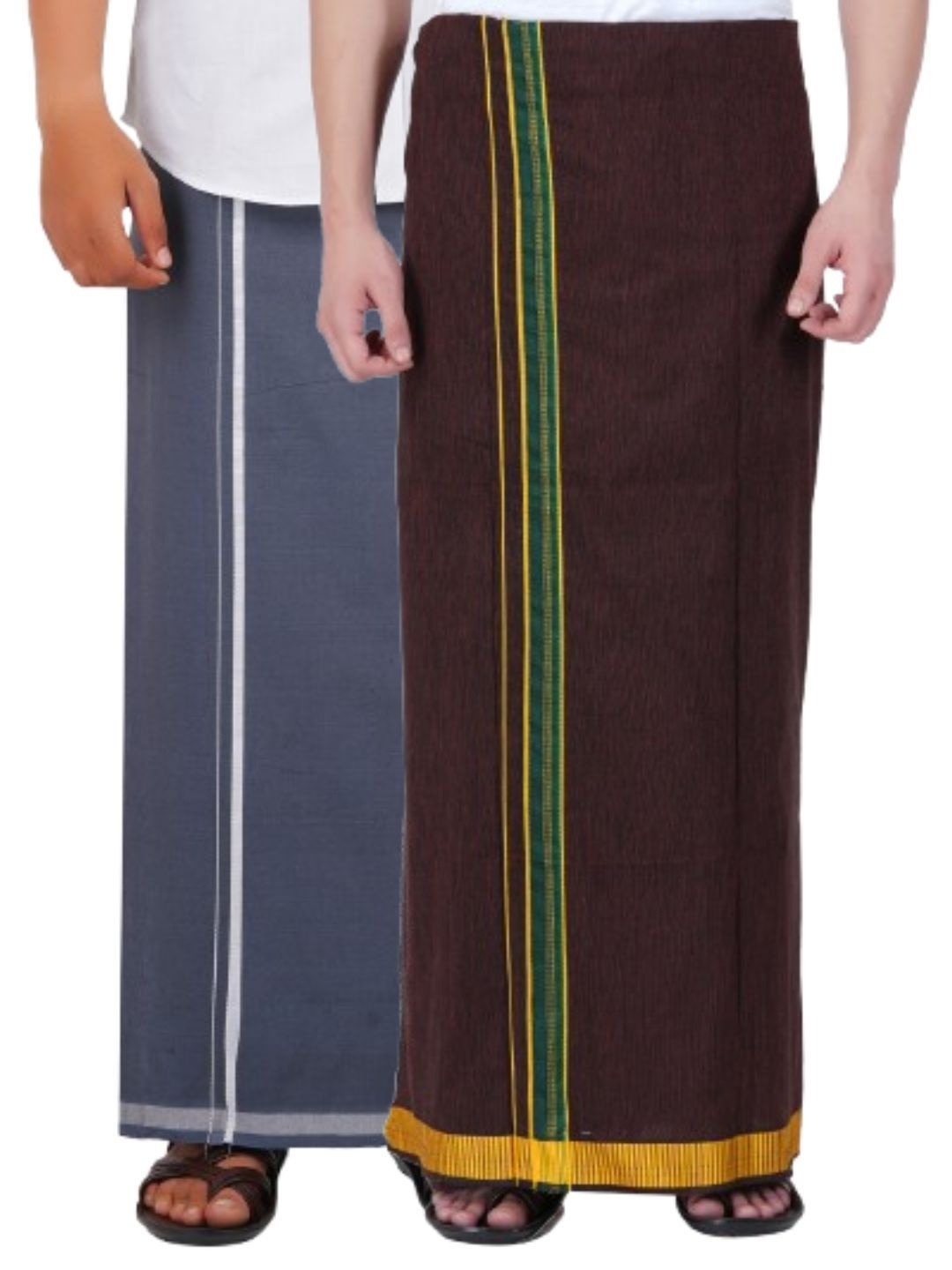 

Ethazh Men Pack of 2 Cotton Dhotis, Grey
