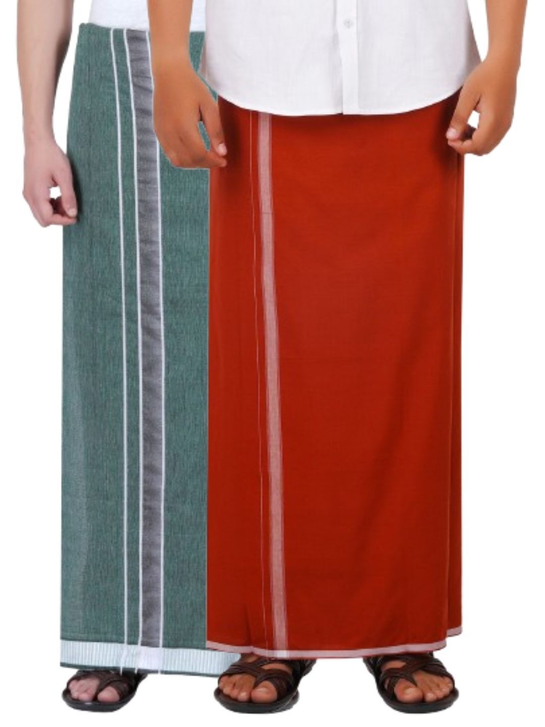 

Ethazh Set of 2 Men Cotton Dhotis, Green