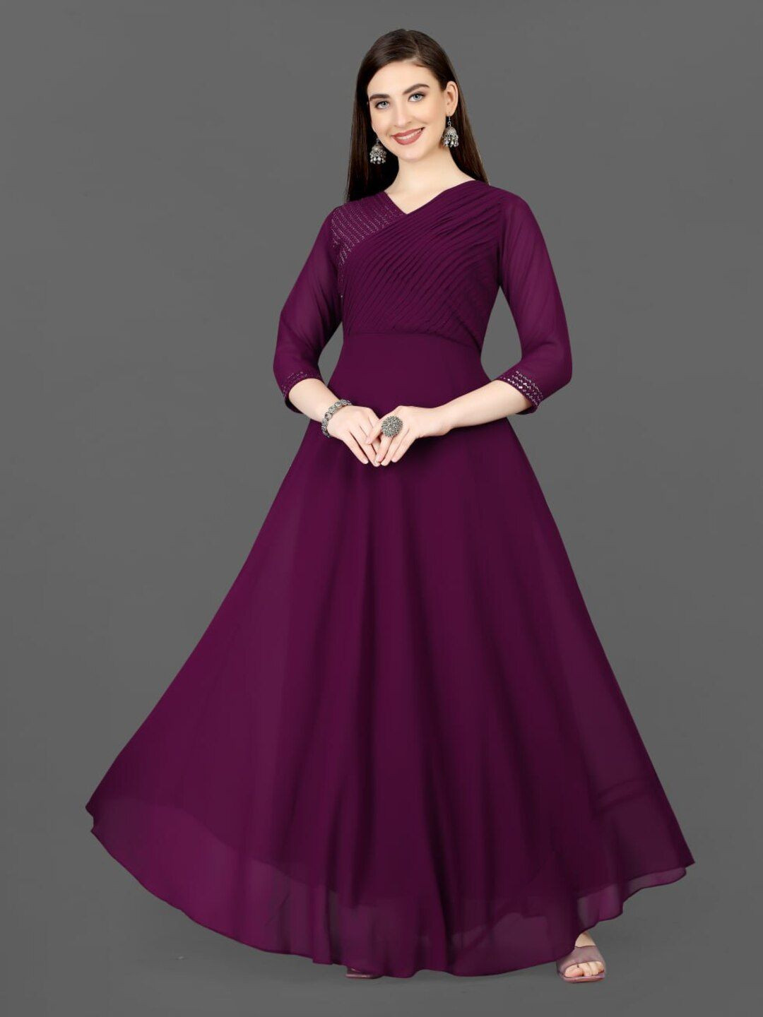 

SHIJILA Women Embroidered Fit & Flared Maxi Dress, Purple