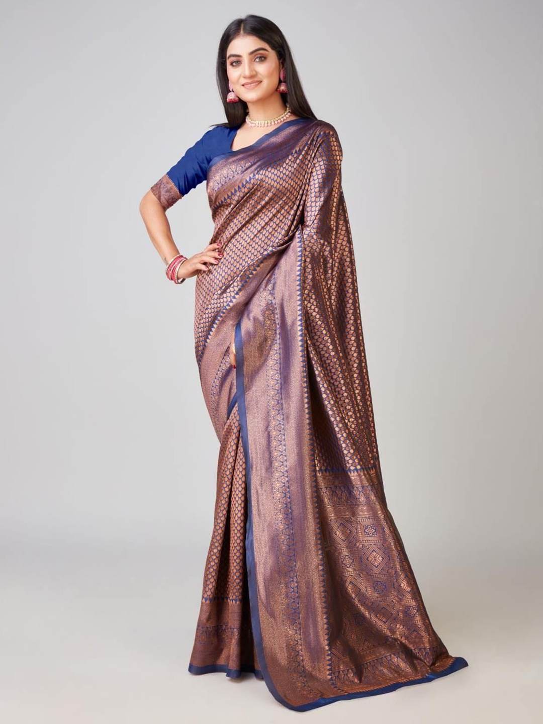 

Varanga Ethnic Motif Zari Woven Banarasi Saree, Blue