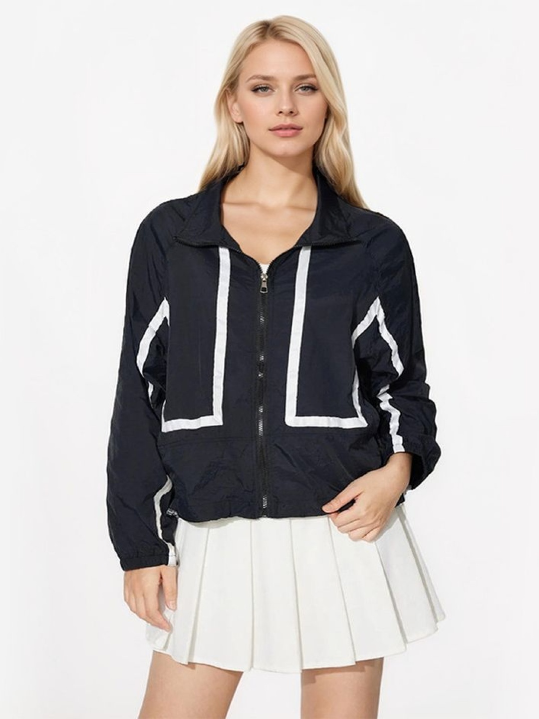 

LULU & SKY Women Striped without Crop Tailored Jacket, Black