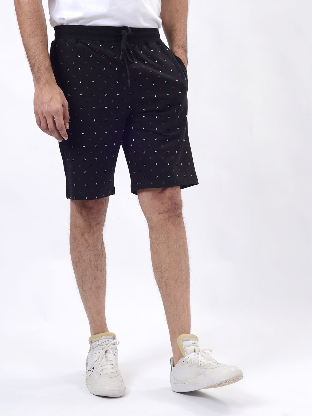 

JADE BLUE Men Printed Slim Fit Mid-Rise Cotton Shorts, Black