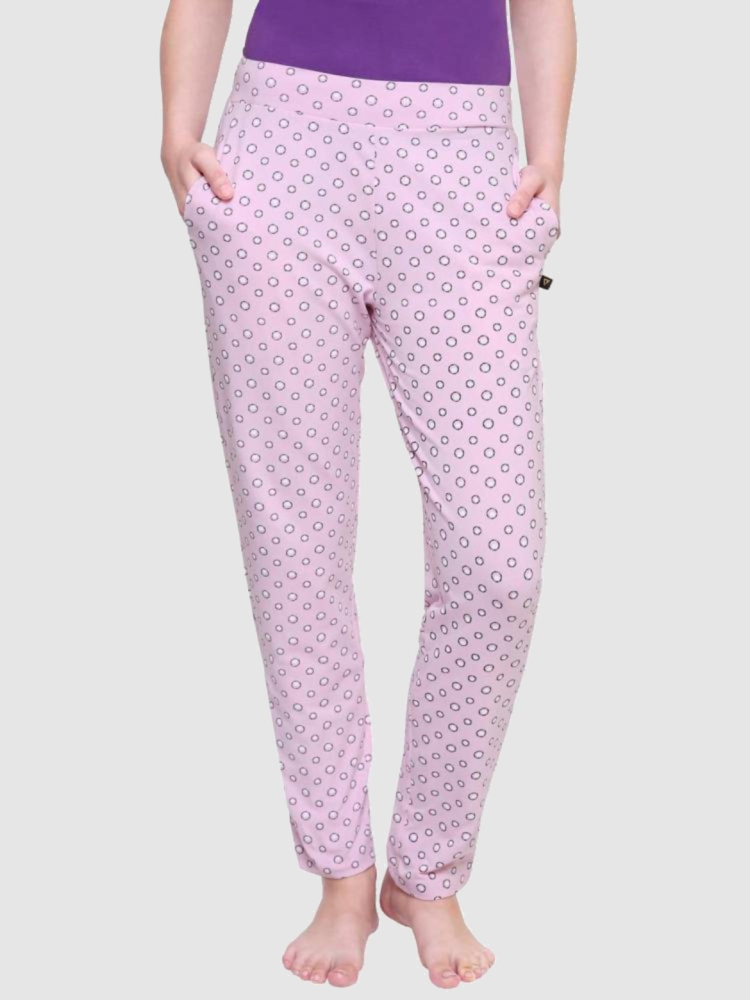 

PROTEENS Women Printed Pure Cotton Mid Rise Lounge Pants, Pink