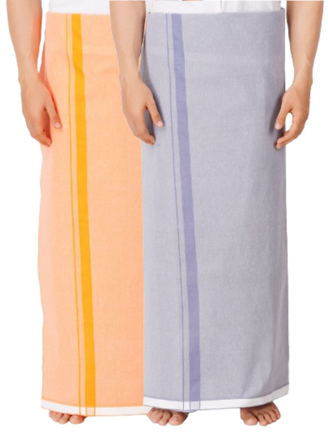 

Ethazh Men Set Of 2 Dhotis, Orange