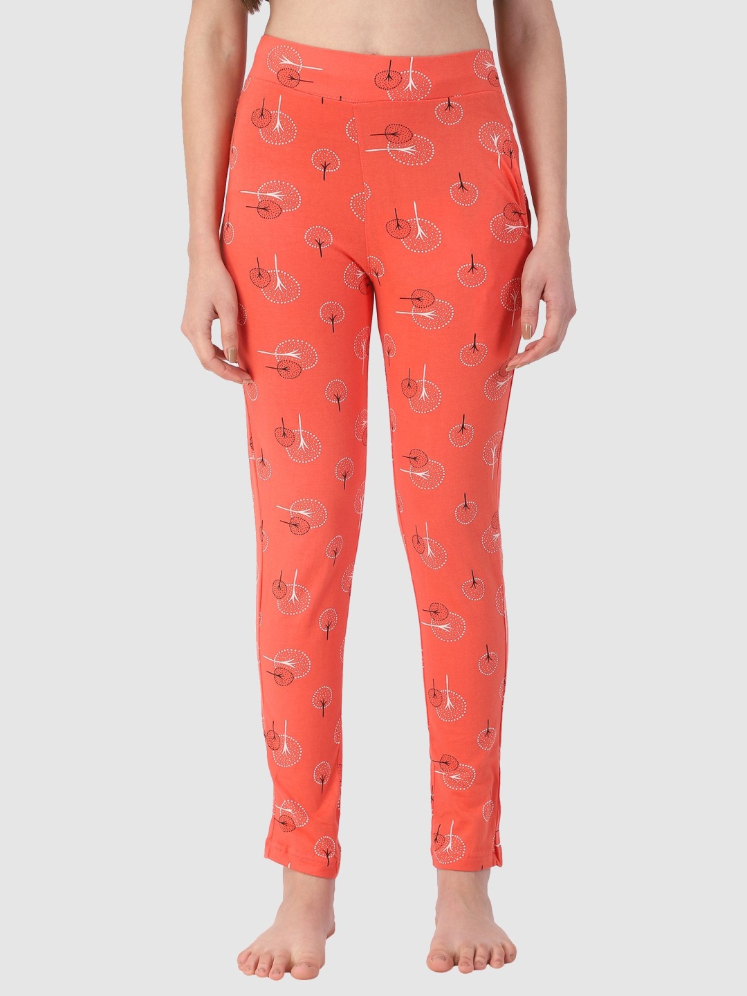 

PROTEENS Women Printed Pure Cotton Mid Rise Lounge Pants, Orange