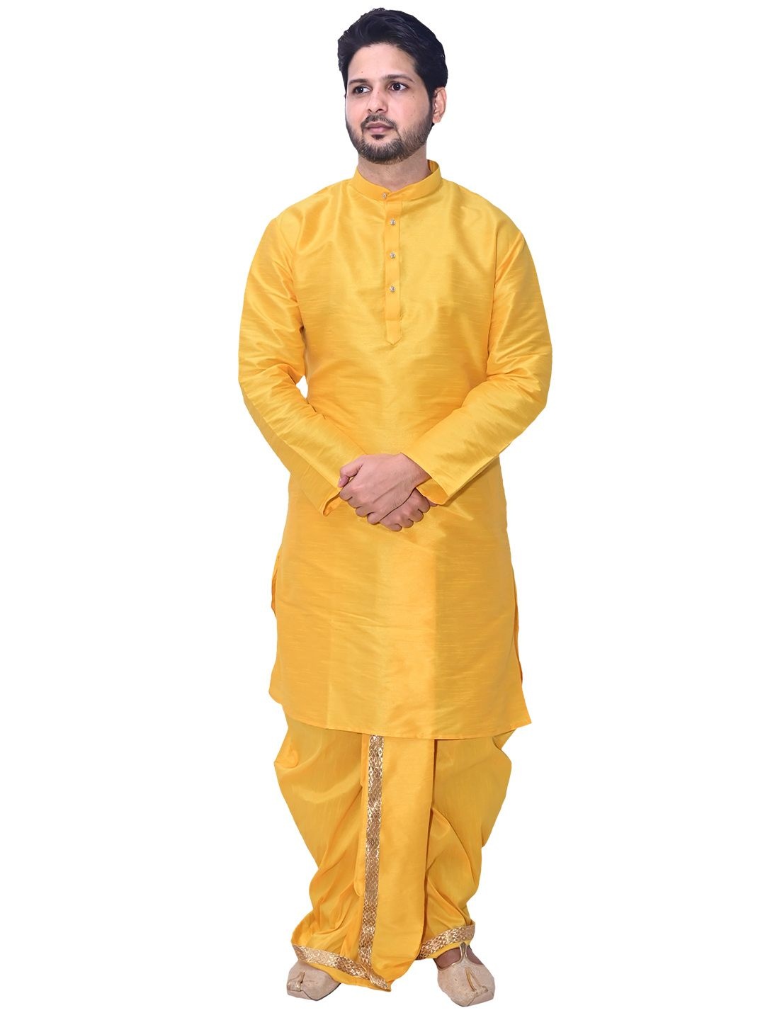 

Om Shubh Mangalam Band Collar Straight Kurta With Dhoti Pants, Yellow