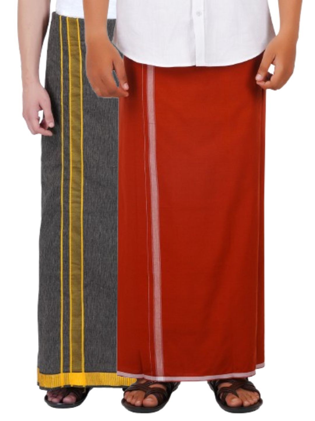 

Ethazh Men Pack of 2 Cotton Dhotis, Grey