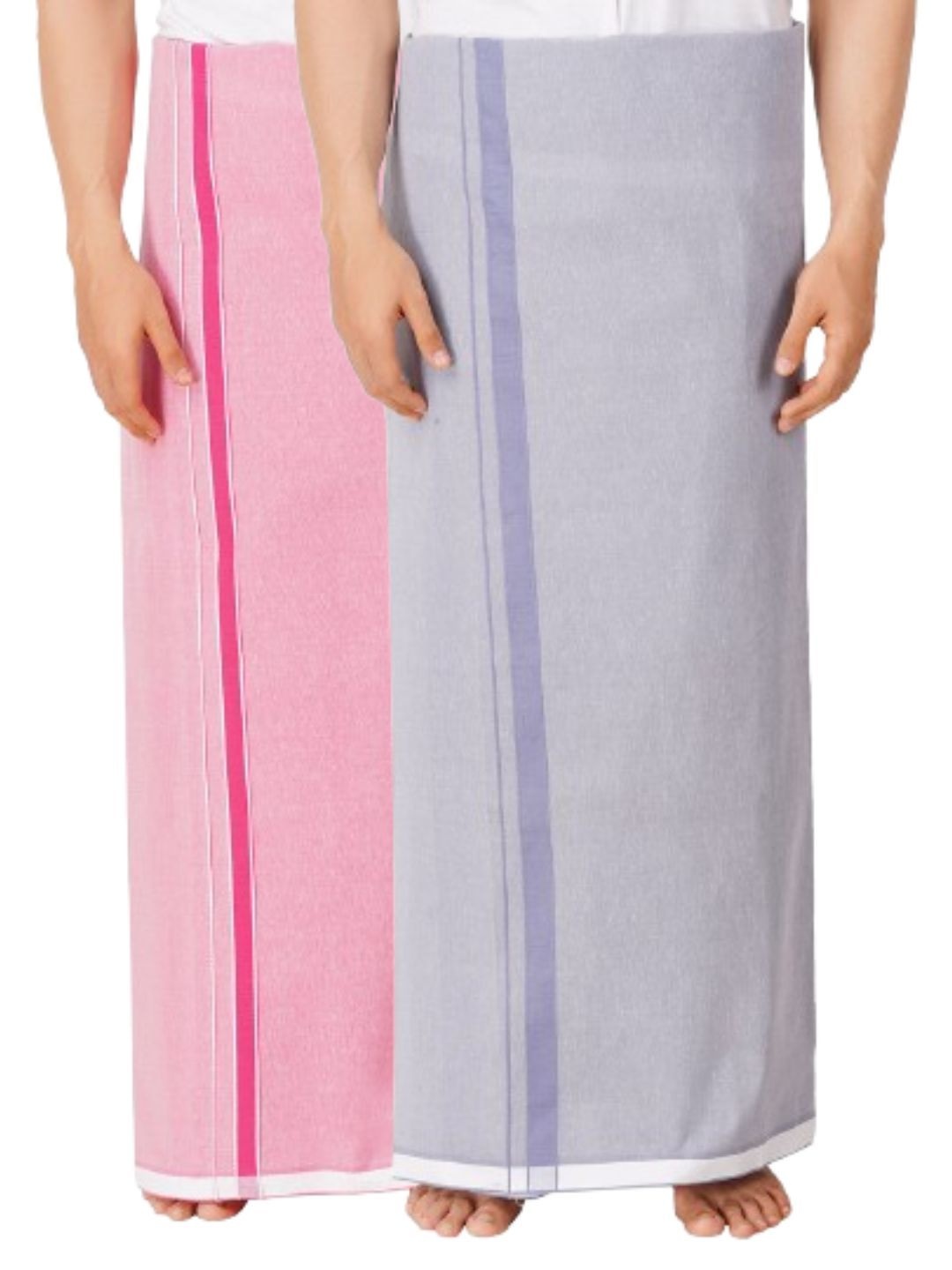 

Ethazh Men Set of 2 Dhotis, Pink
