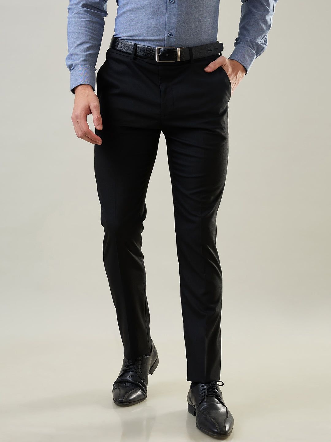 

TIM PARIS Men Slim Fit Formal Trousers, Black