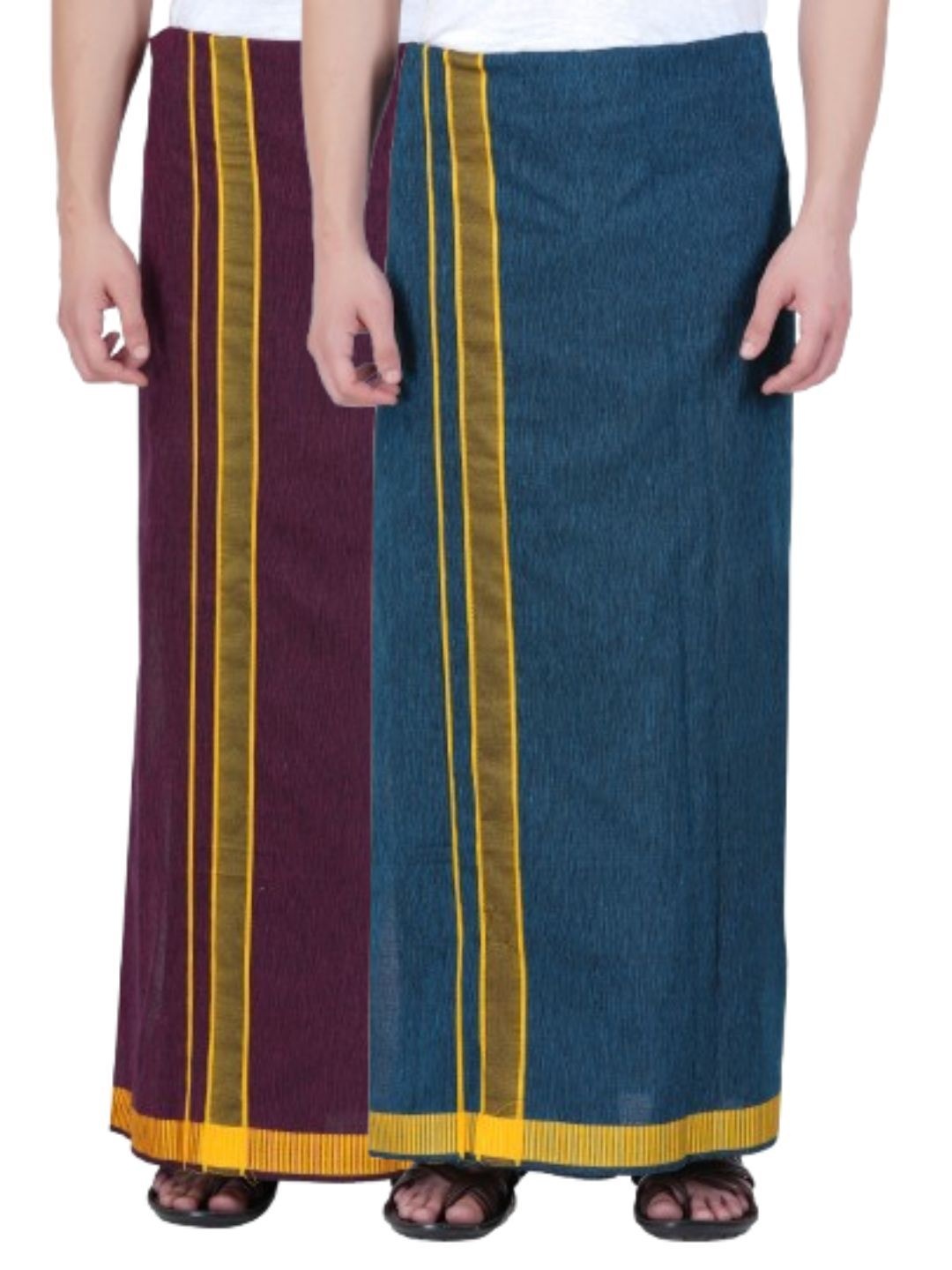 

Ethazh Men Set of 2 Cotton Dhotis, Magenta