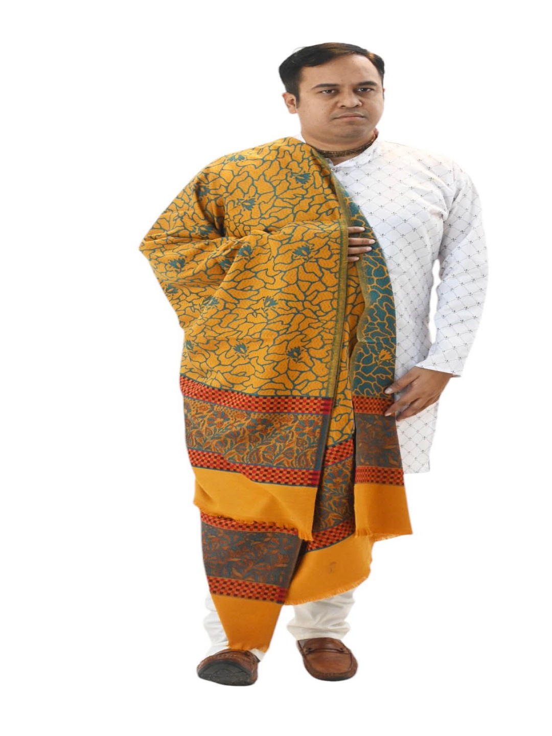 

Vrinde Floral Woven Design Woollen Shawl, Yellow