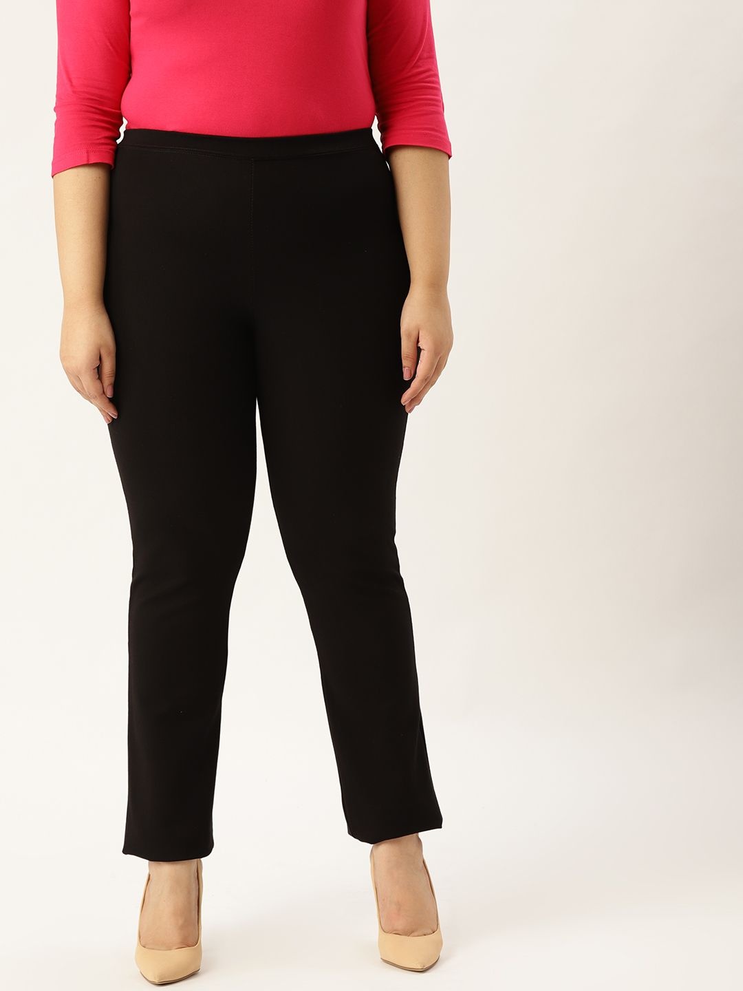

theRebelinme Women Straight Fit High-Rise Easy Wash Trousers, Black