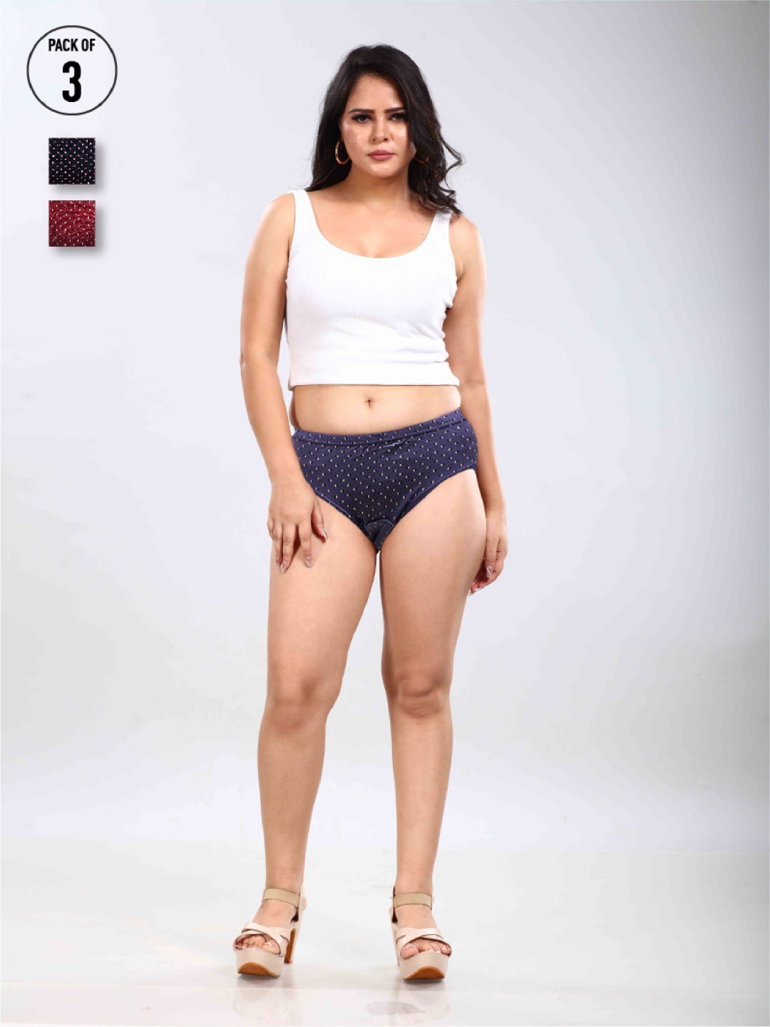 

BOLD & BAE Women Pack Of 3 Printed Hipster Briefs, Blue