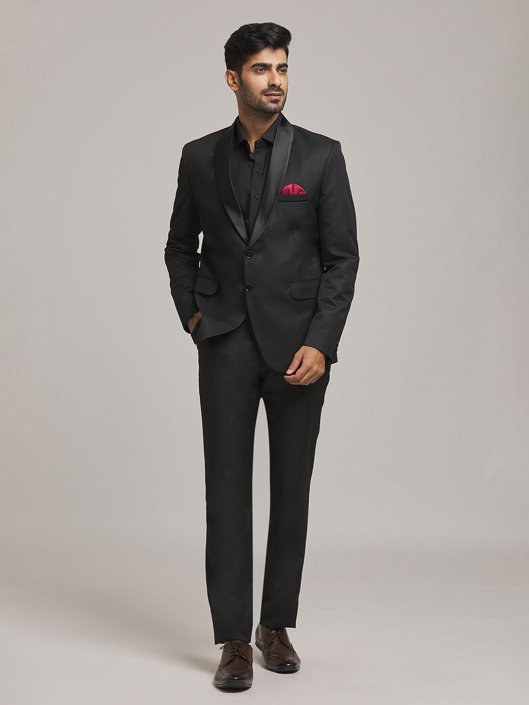 

Aryavir Malhotra Single-Breasted Shawl Collar Regular Fit Formal Blazer, Black