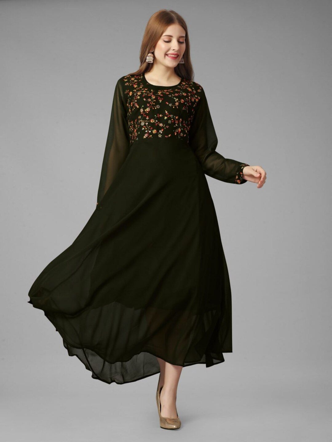 

SHIJILA Women Fit & Flare Maxi Ethnic Dresses, Black