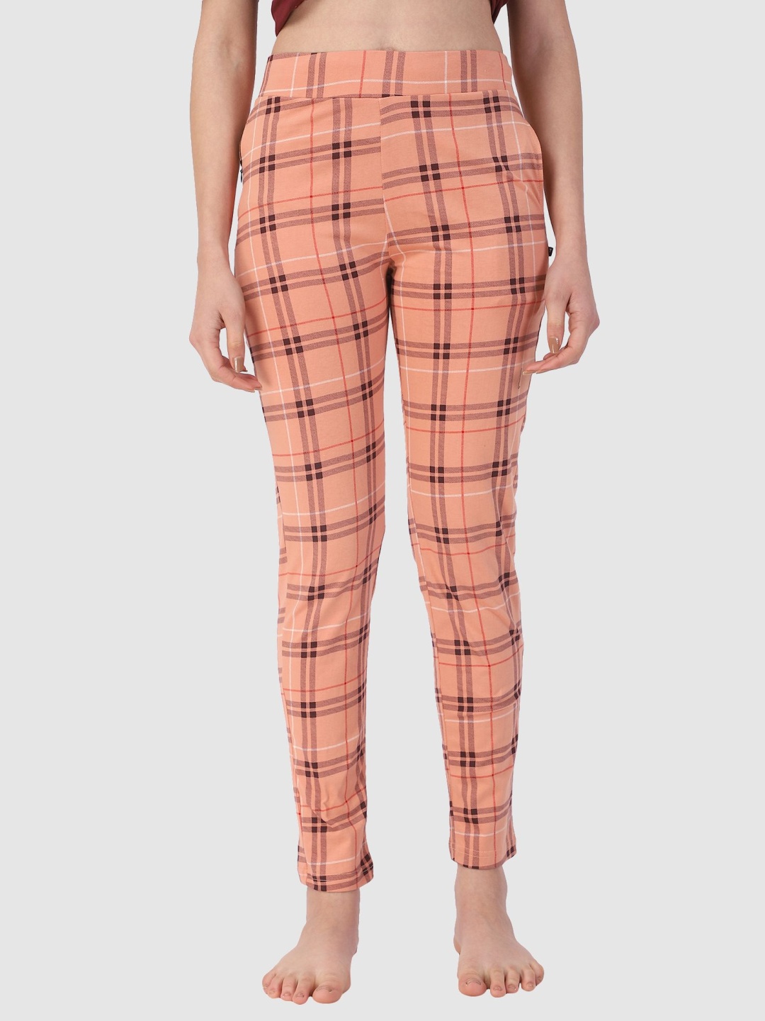 

PROTEENS Women Checked Cotton Lounge Pant, Peach