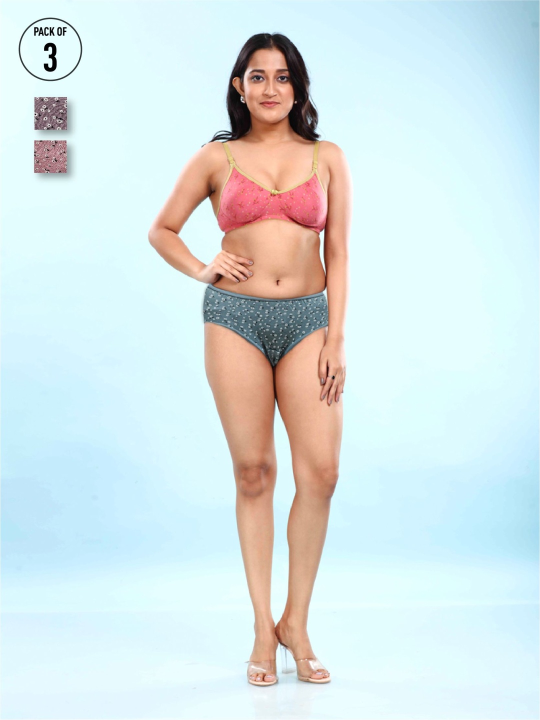 

BOLD & BAE Women Pack Of 3 Printed Hipster Briefs BBTLPP002117854635, Pink