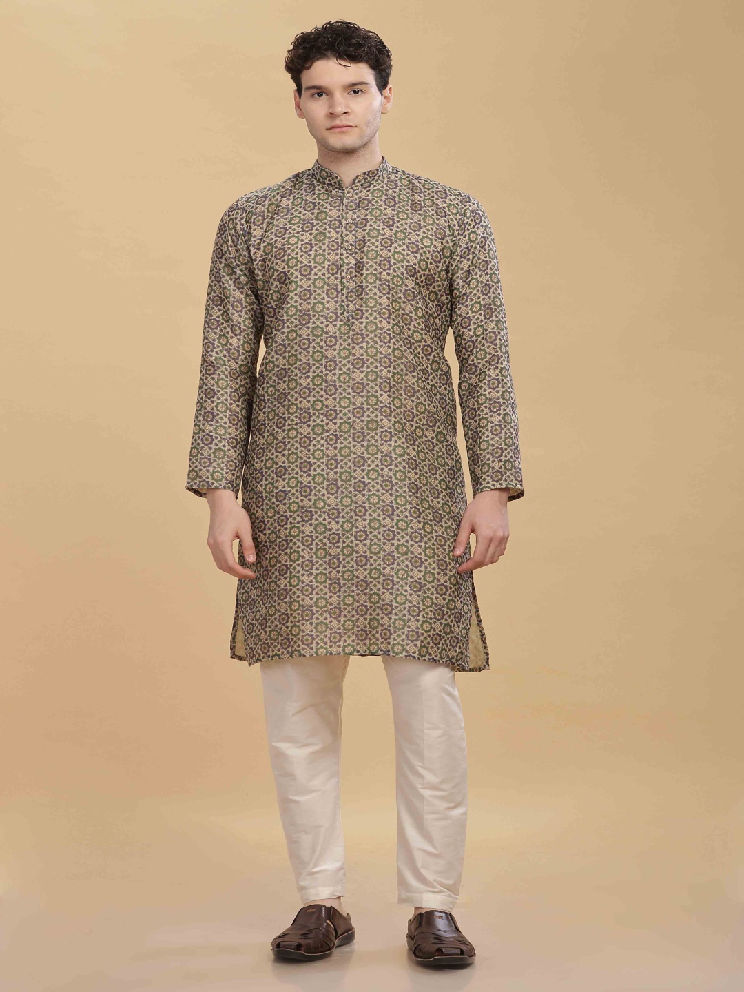 

Anouk Brown Ethnic Motifs Printed Mandarin Collar Cotton Straight Kurta