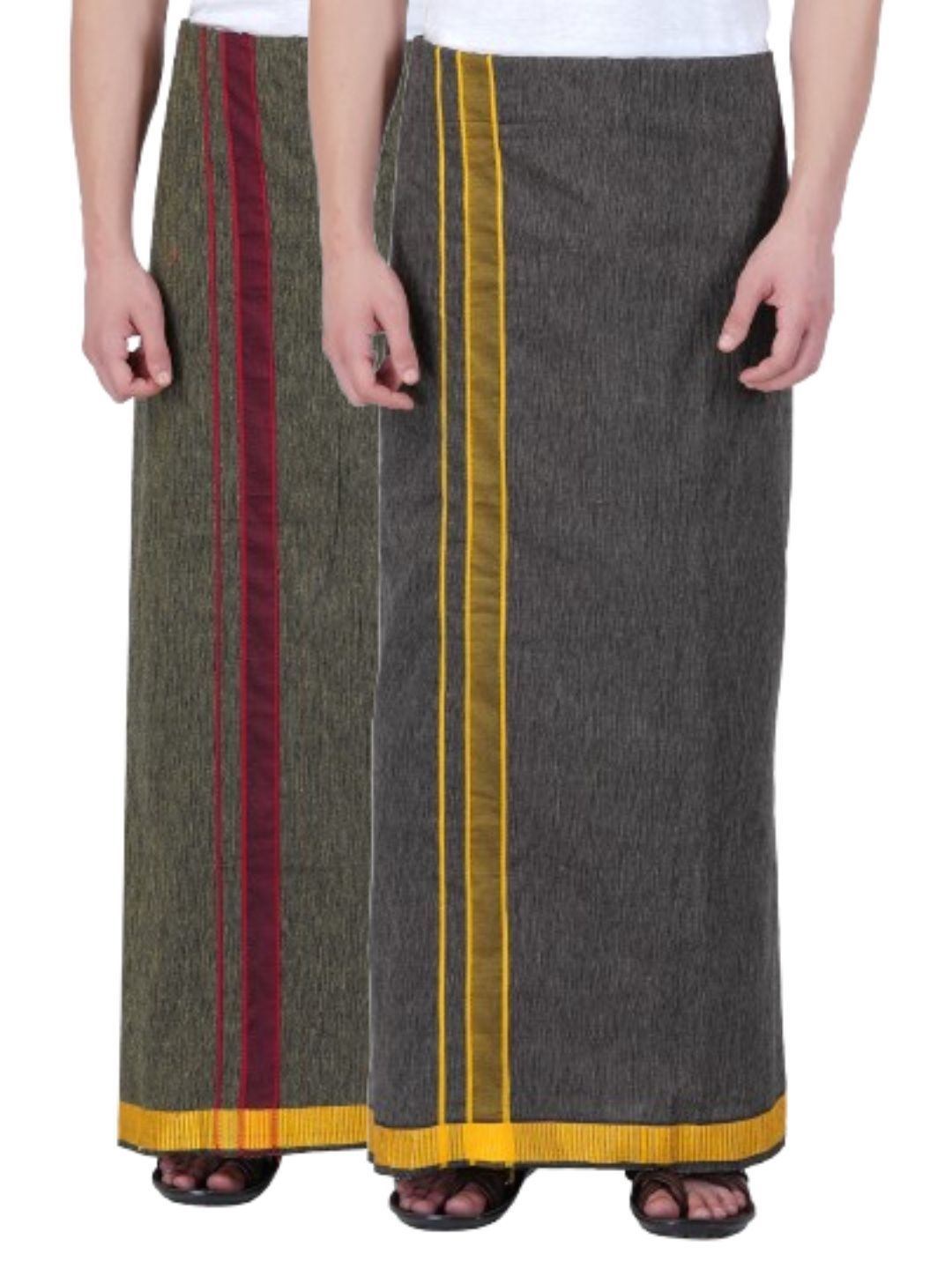 

Ethazh Men Pack of 2 Cotton Dhotis, Olive