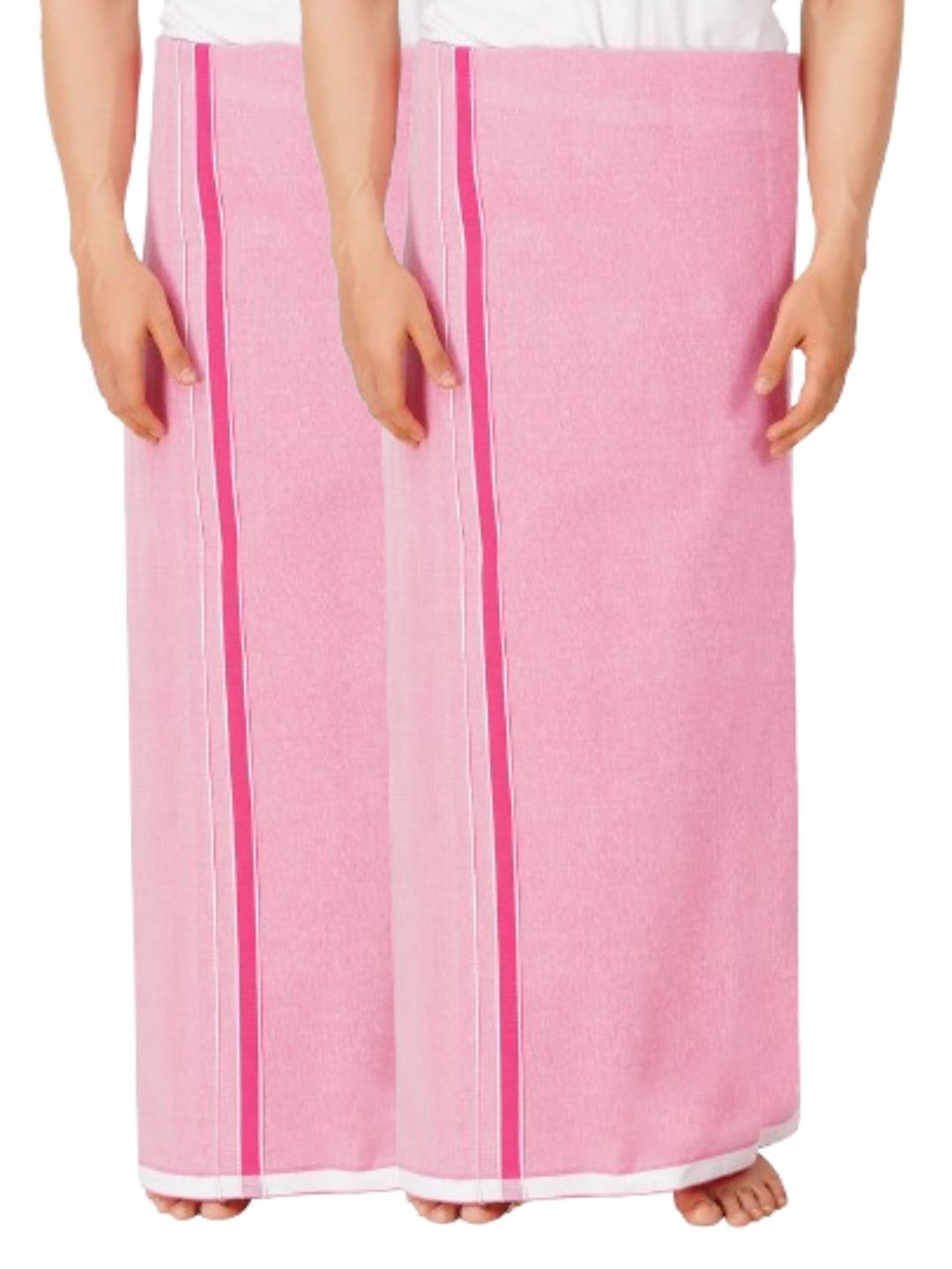 

Ethazh Men Pack of 2 Cotton Dhotis, Pink