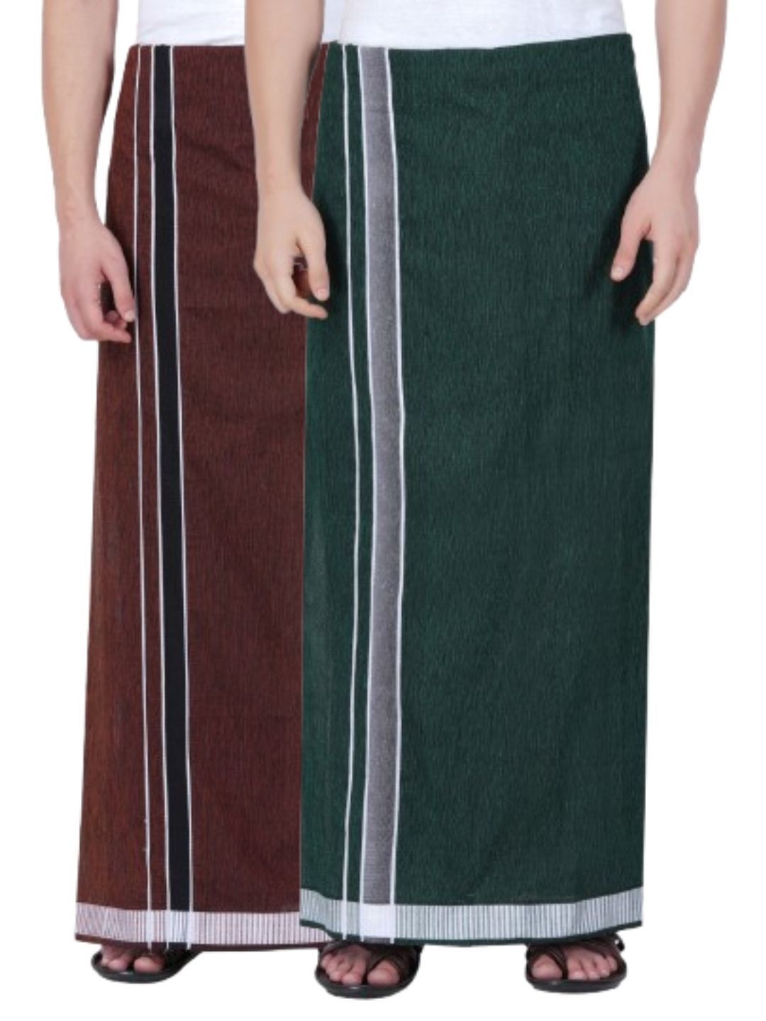 

Ethazh Men Pack of 2 Men Cotton Dhotis, Brown