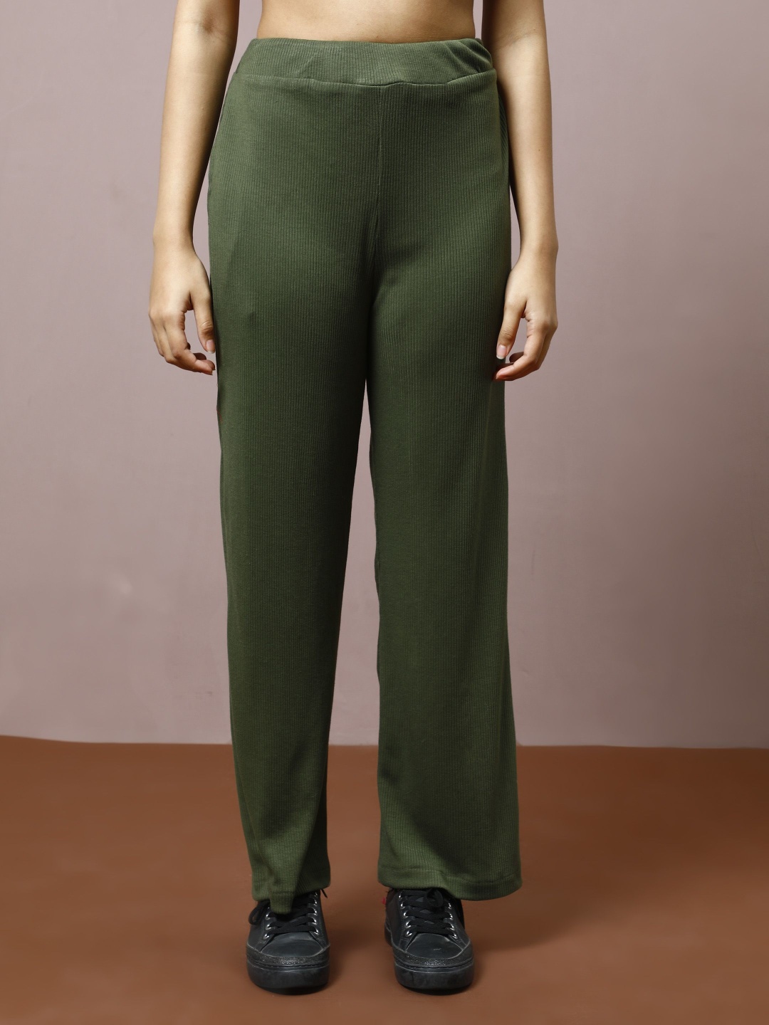 

Athena Women Relaxed Ribbed Wide Leg Trousers, Green