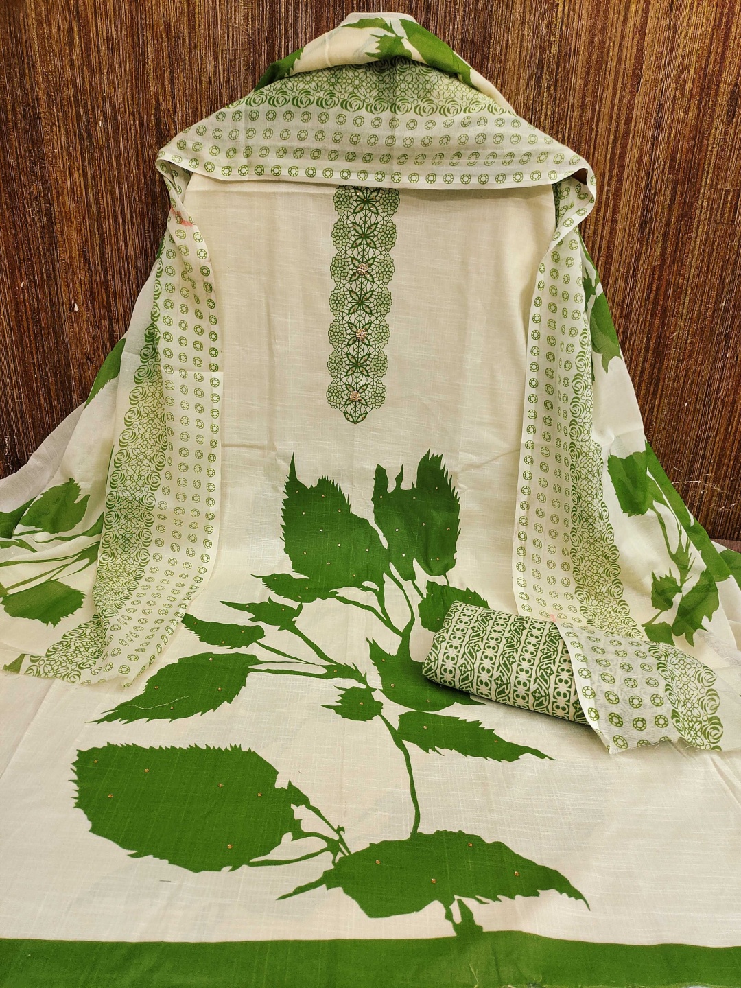 

KALINI Floral Printed Stone WorkUnstitched Dress Material, White