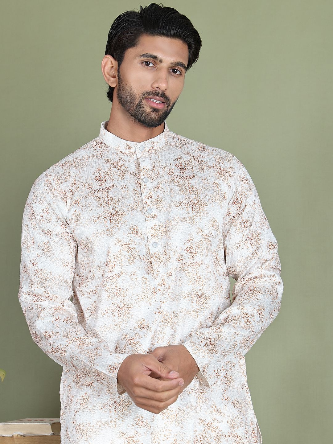 

Anouk Ethnic Motifs Printed Mandarin Collar Straight Kurta, White