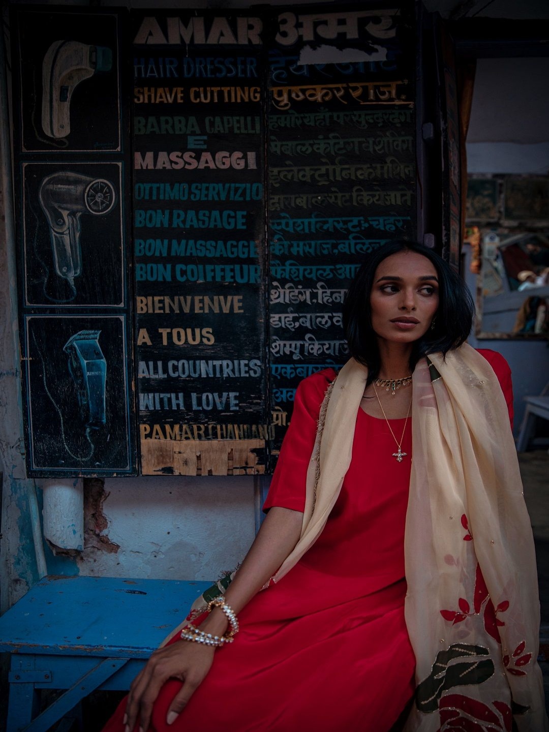 

IMROZ HOUSE Women Regular Beads and Stones Silk Crepe Kurta with Trousers & With Dupatta, Red