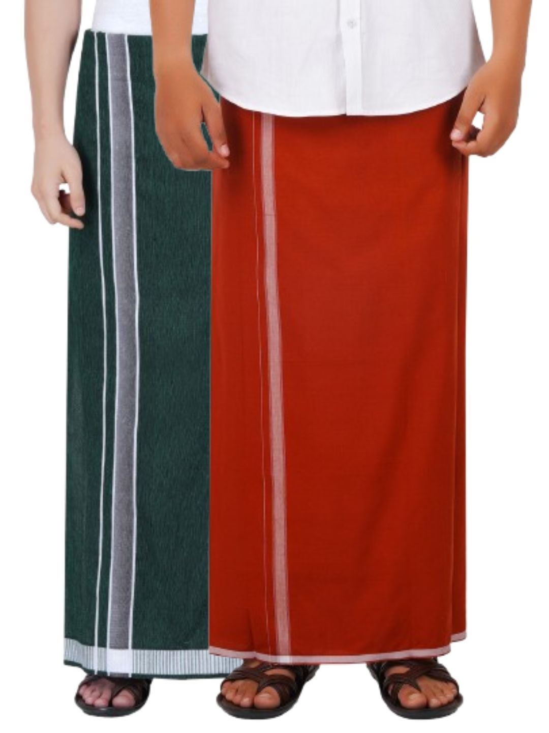 

Ethazh Men Pack of 2 Cotton Dhotis, Olive