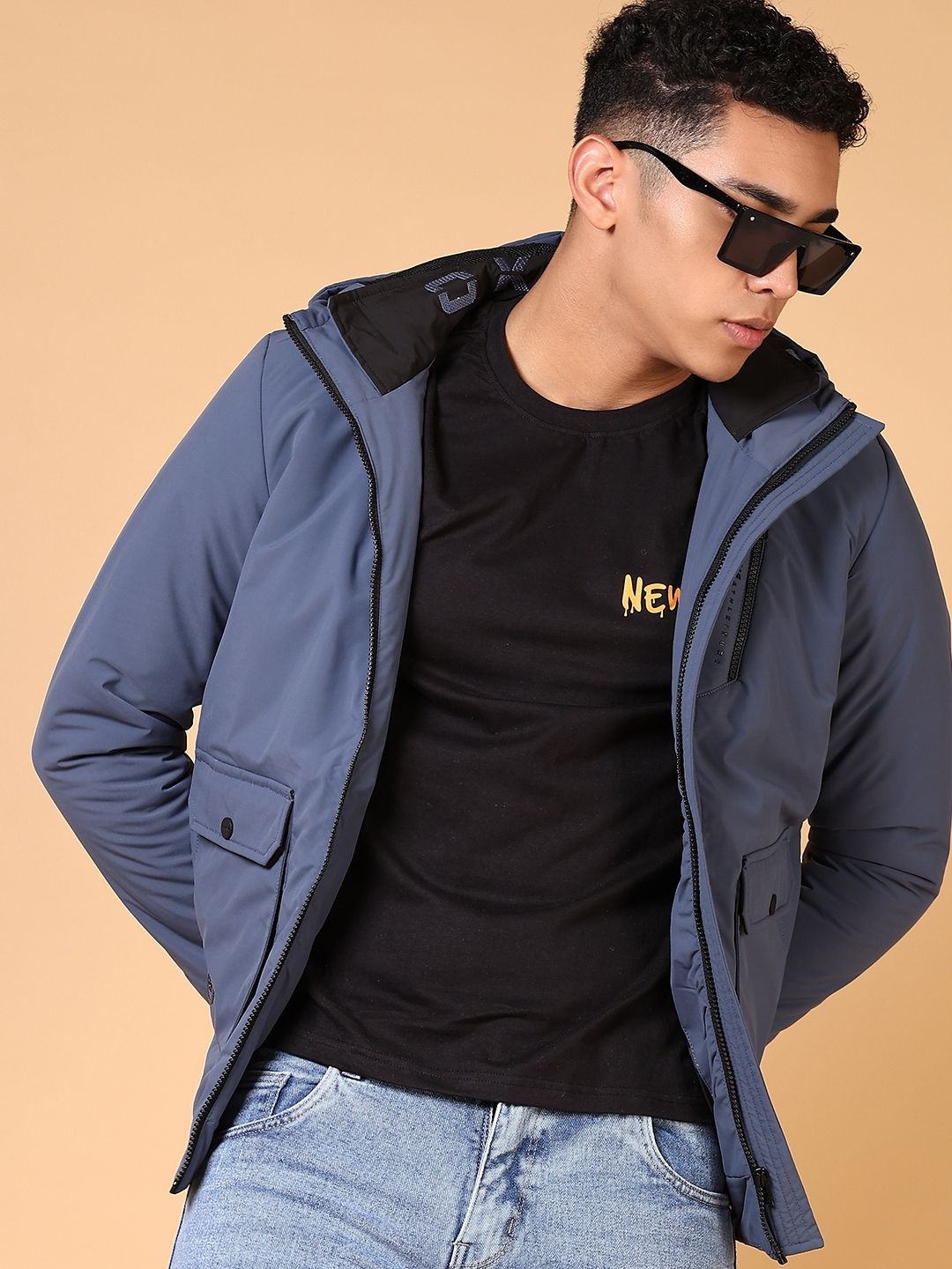 

V-Mart Men Hooded Solid Cotton Casual Padded Jacket, Blue