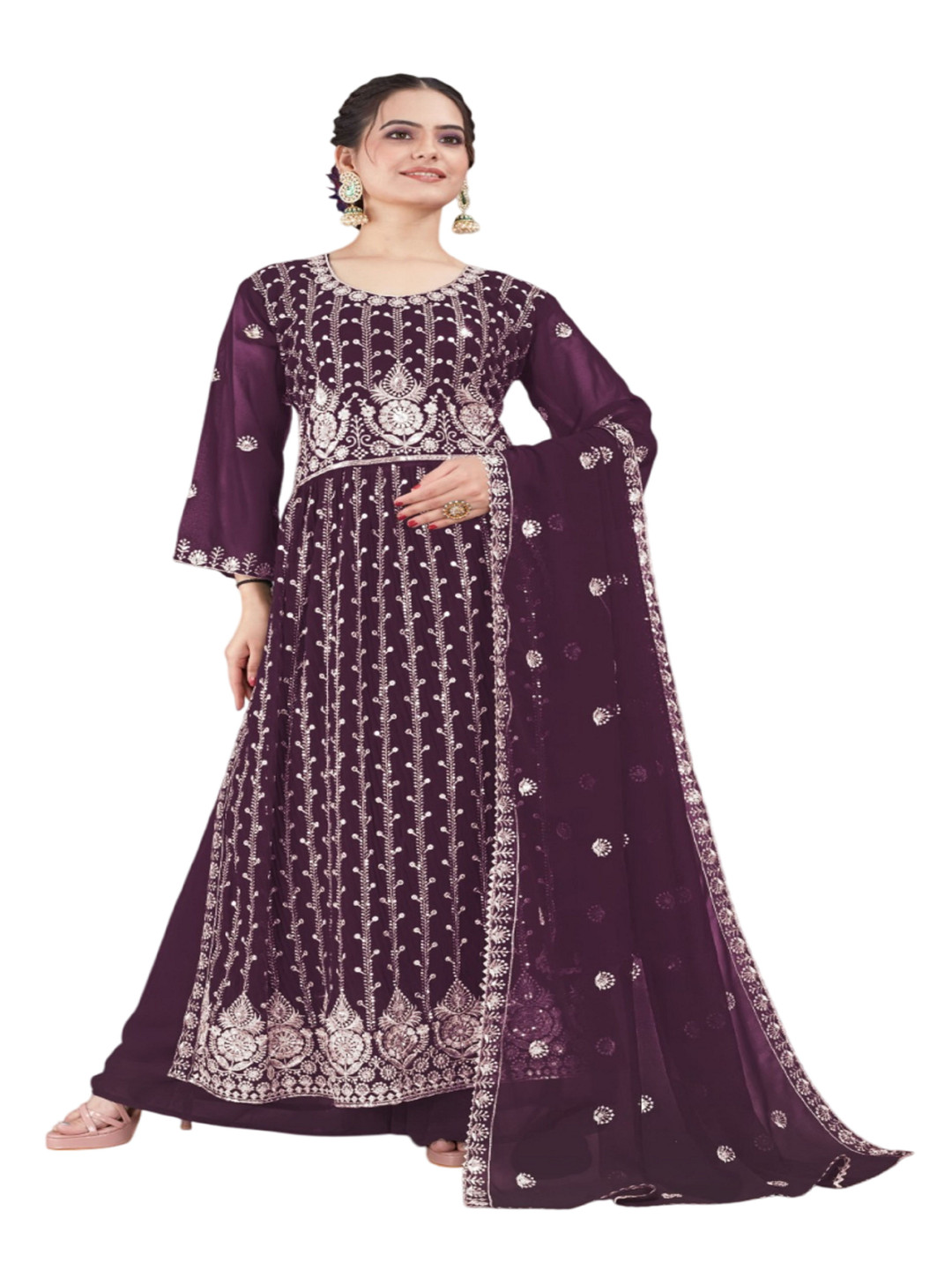 

RUDRAA FAB Ethnic Motifs Embroidered Kurta With Palazzos And Dupatta, Purple