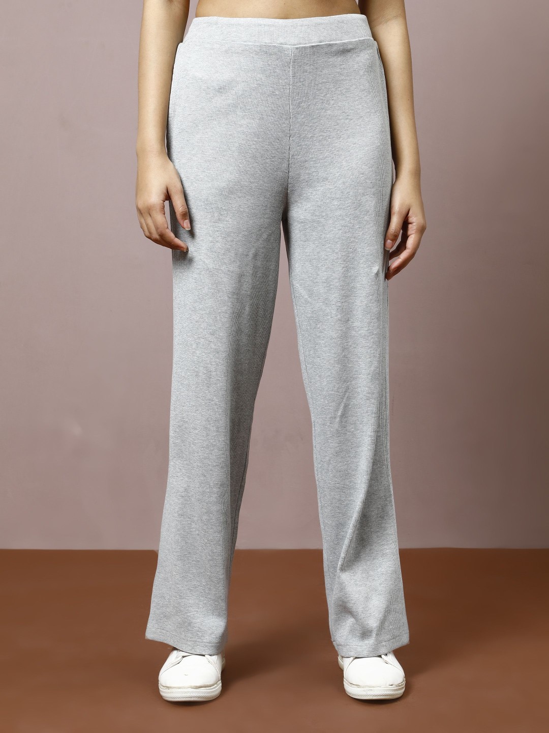 

Athena Women Relaxed Straight Leg Mid-Rise Trousers, Grey