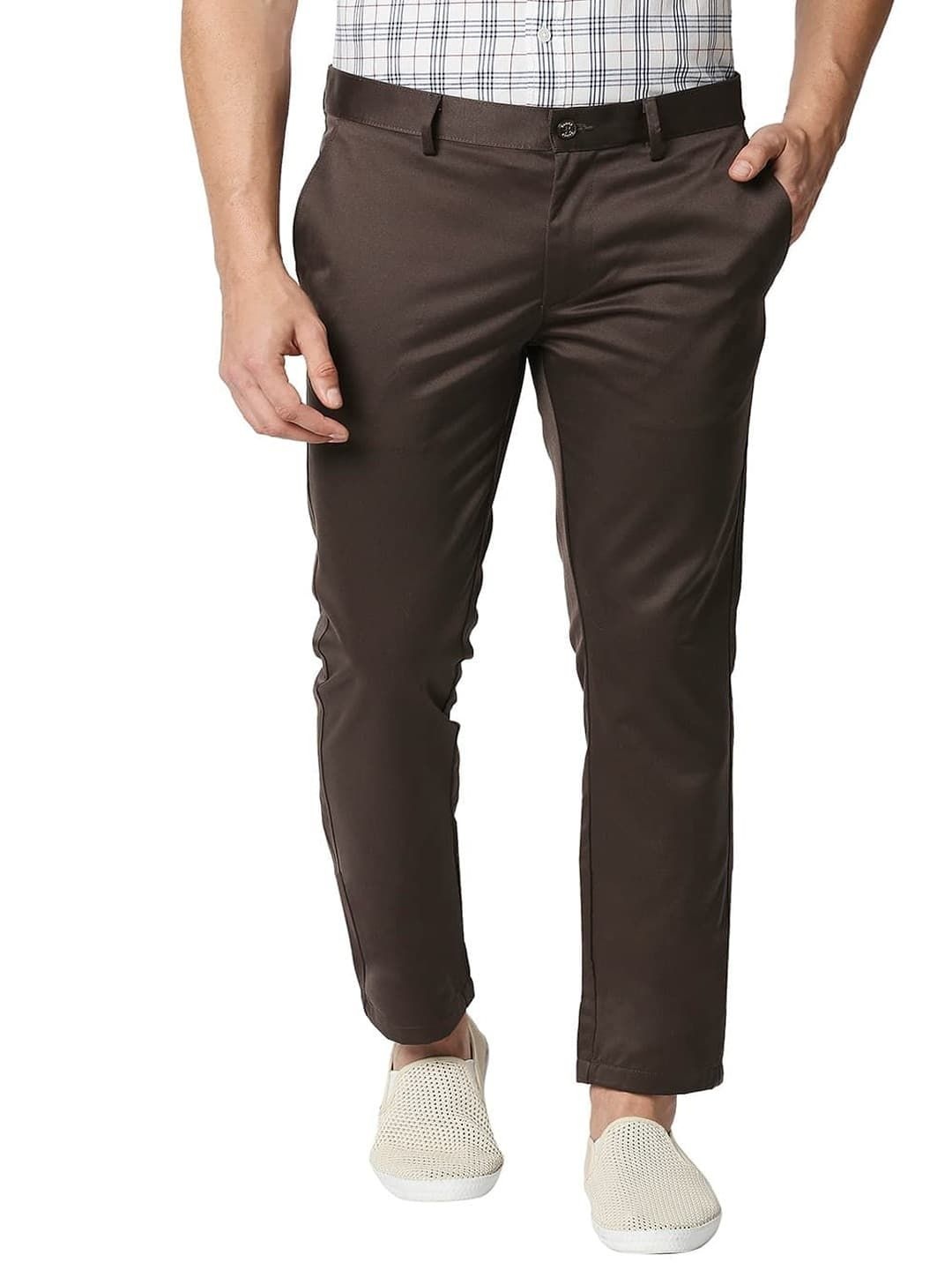 

Basics Men Tapered Fit High-Rise Trousers, Brown