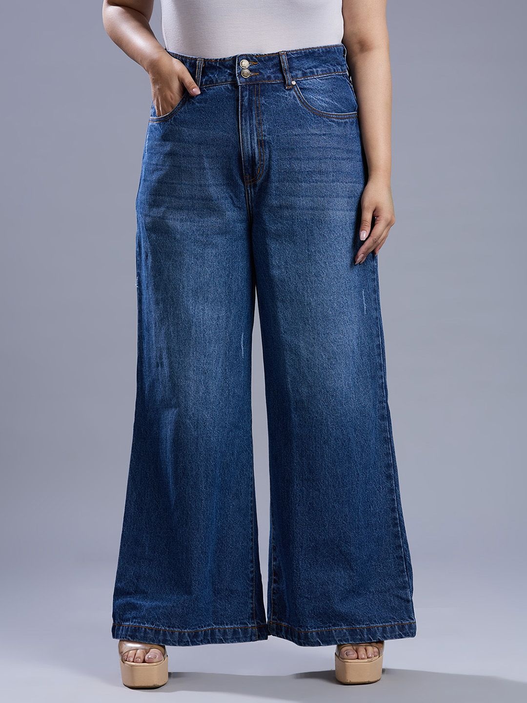 

Turning Blue Women Wide Leg High-Rise Light Fade Plus Size Jeans