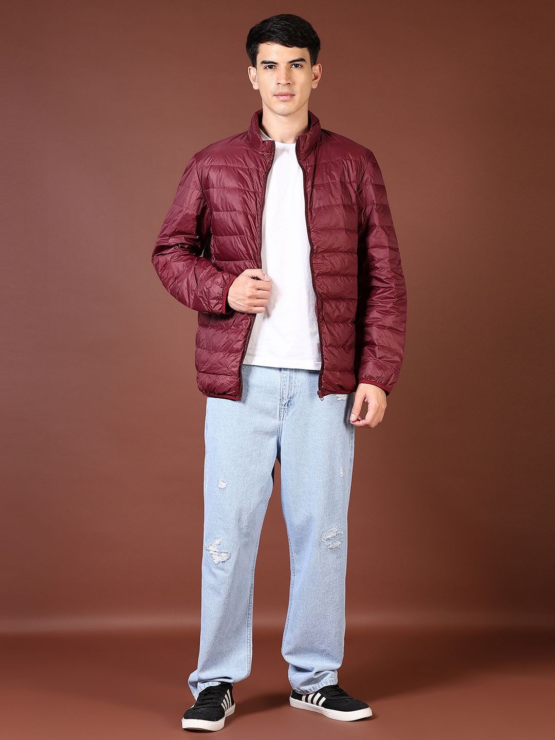 

V-Mart Men Mock Collar Solid Cotton Casual Puffer Jacket, Maroon