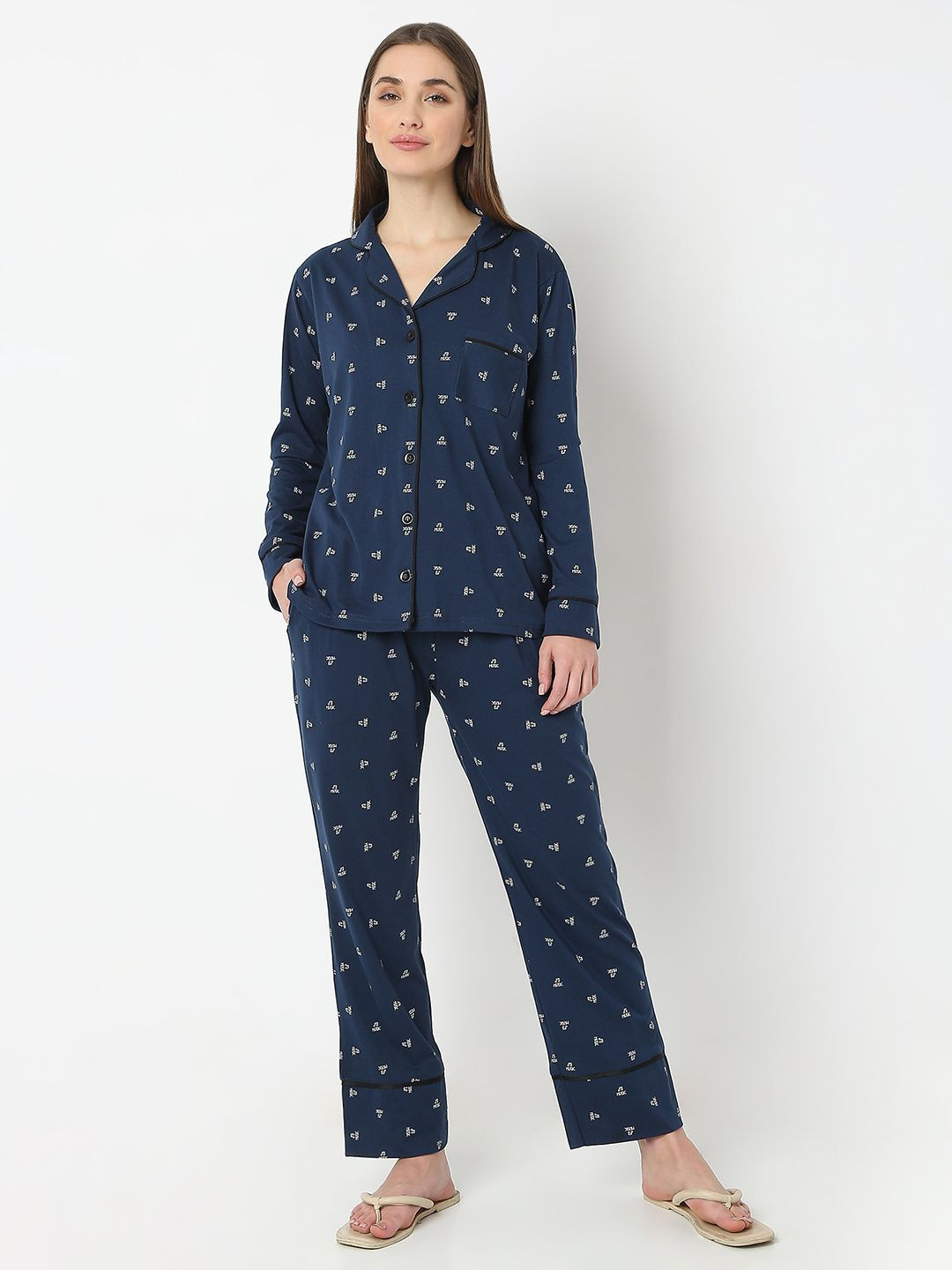 

Smarty Pants Women Typography Printed Pure Cotton Night suit, Blue