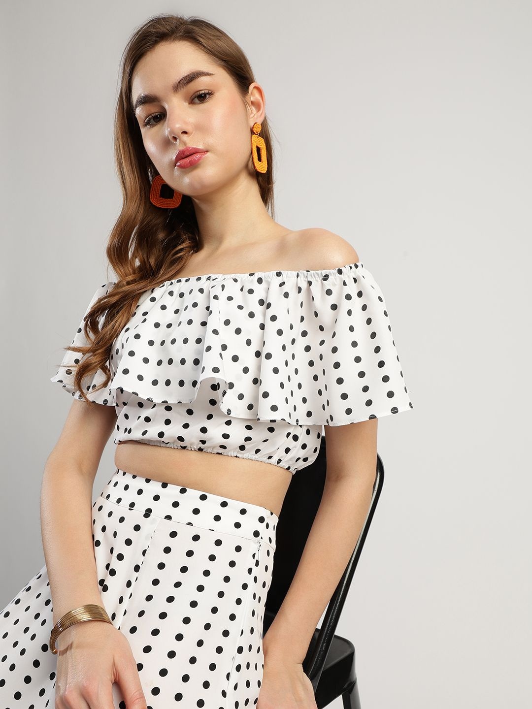 

T TRYON ULTIMATE Printed Off Shoulder Neck Short Sleeves Top & Skirt, White